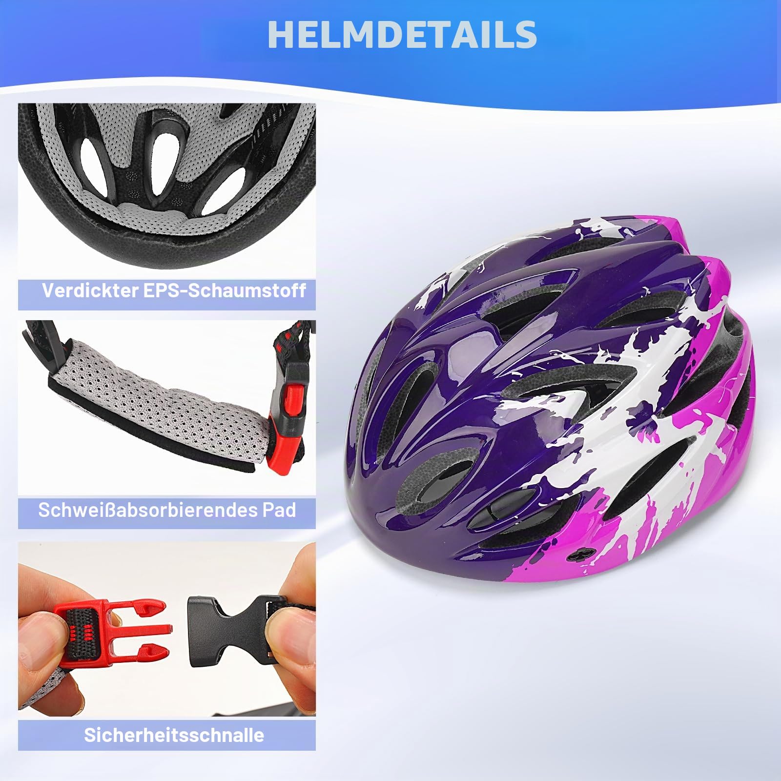 Fahrradhelm Kinder, Verstellbarer Fahrradhelm für Jungen und Mädchen im Alter von 3-14 Jahren, Multisport-Kinderhelm für Fahrrad,Skaten,Radfahren, Kinder Fahrradhelm 50–58 cm