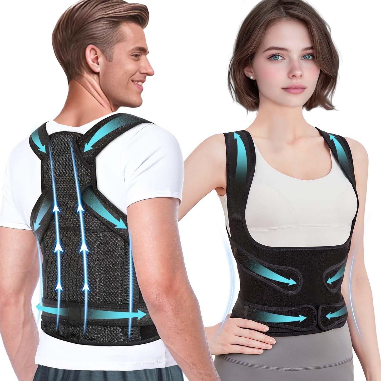 Rücken Geradehalter, Upgrade Haltungskorrektur Rücken Herren Damen (Schwarz, L)