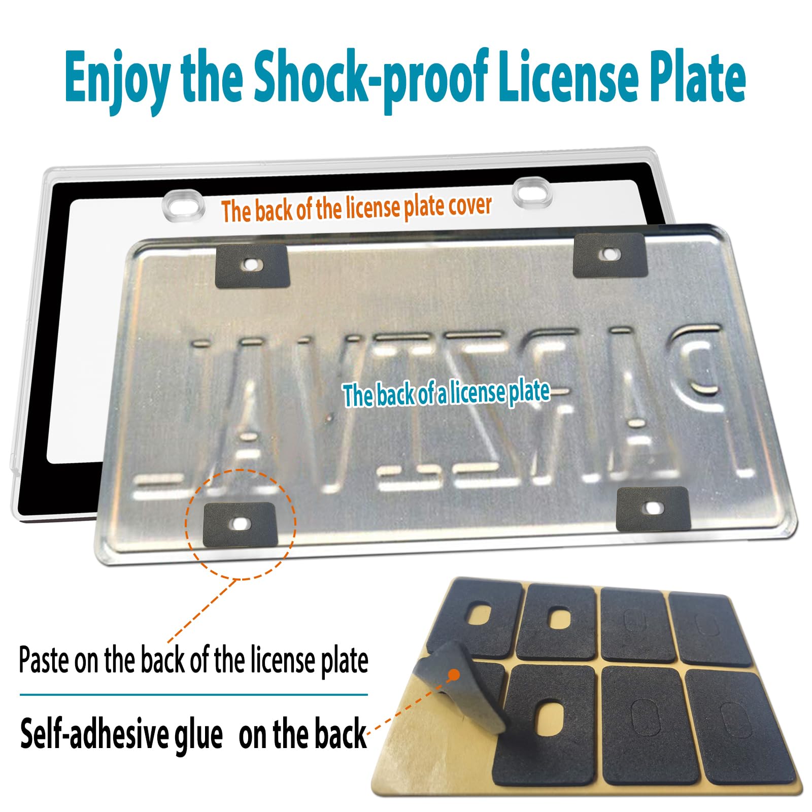 BGGTMO Clear License Plate Covers- Black Car Tag Frame, Unbreakable Number Plate Protector with Screws Caps and Rattle Proof Pads, 2 Pack for Front Rear