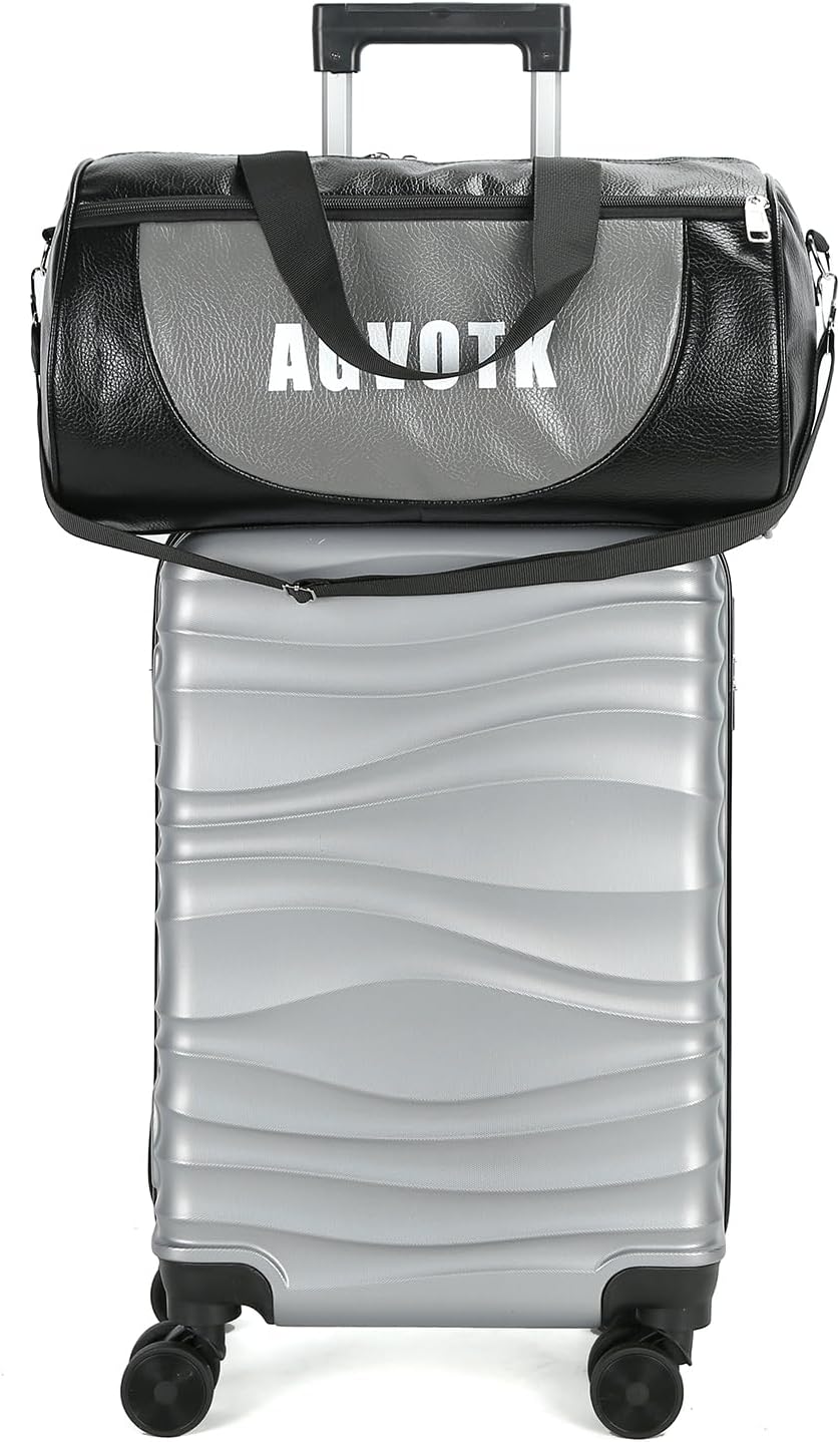 21" Hardside Carry On Luggage 22x14x9 Airline Approved with Spinner Wheels, Lightweight Suitcase Set with Phone Holder and USB Port Silver