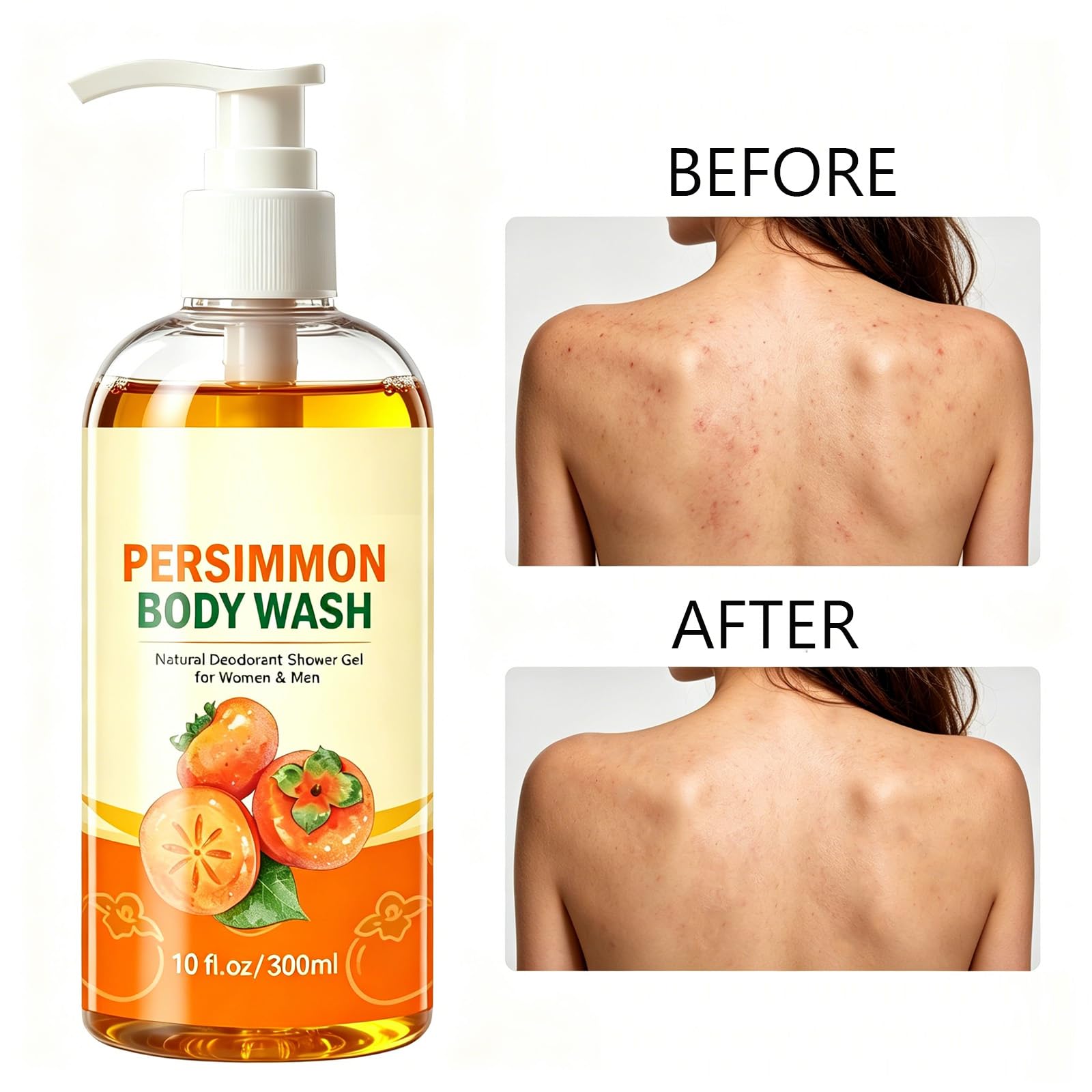 Persimmon Dezodorizing Body Wash dla dojrzałego zapachu, Persimmon Dezodorant Żel pod prysznic, Deep Cleansing Cleanser dla nieprzyjemnego dojrzałego zapachu ciała i stóp. Żel pod prysznic dla zapachu