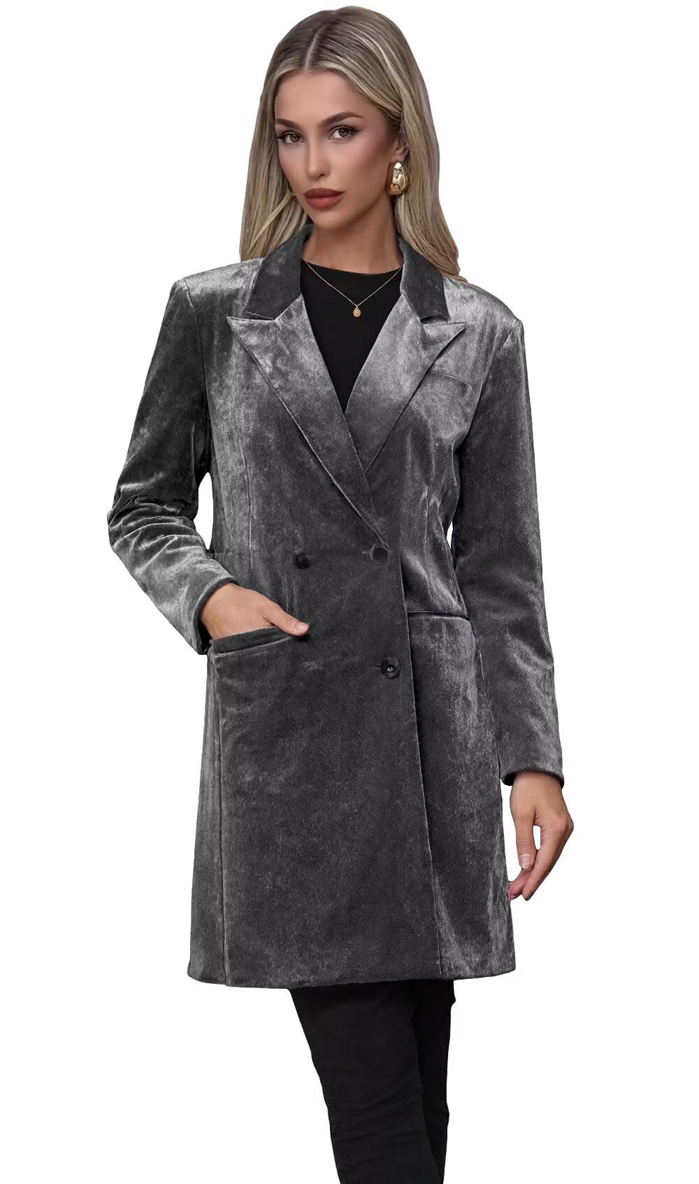Womens Suit Dress with Sleeves Grey Blazer Dress for Women Elegant V Neck Work Professional Outfits Plus Size