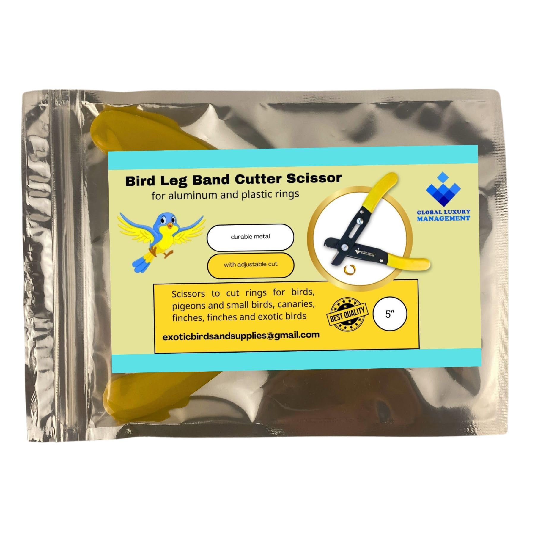 Bird Nail Clippers – Precision and Safety Nail Trimmer for Small Birds, Canaries, Finches, Goldfinches, Parrots, Pigeons – Ring Cutter and Removal Tool for Aluminum and Plastic Rings (Yellow, Black)