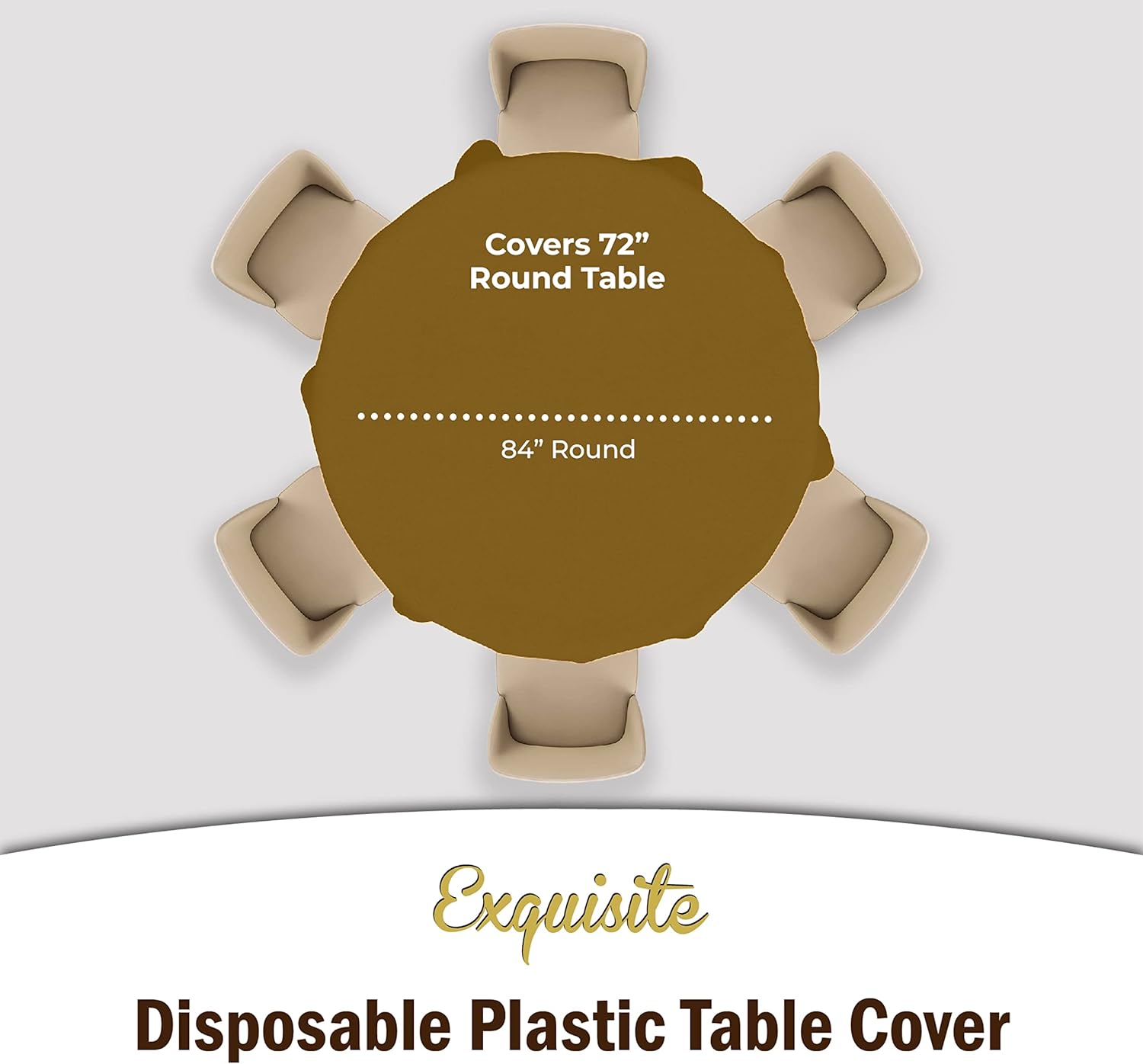 Party Solids Gold Round Plastic Tablecloth - 84 Inch, Pack Of 24