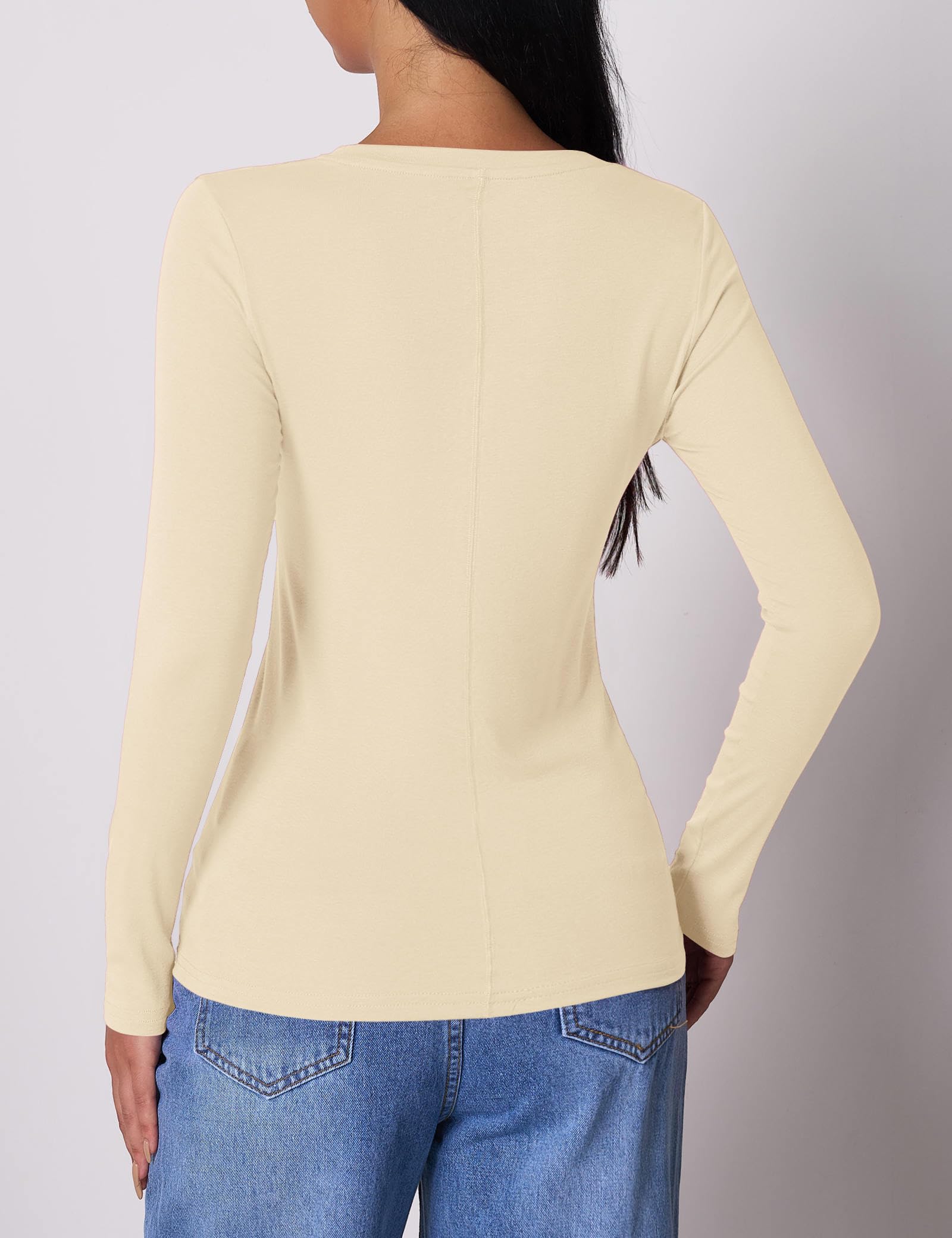 Beluring Camiseta de manga larga para mujer, cuello redondo, ajustada, básica, acanalada