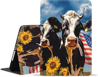 Case for Samsung Galaxy Tab S5e 10.5 inch 2019 Model SM-T720/T725/T727 - Slim PU Leather Folding Stand Folio Cover with Auto Sleep/Wake, American Flag Cow and Sunflower