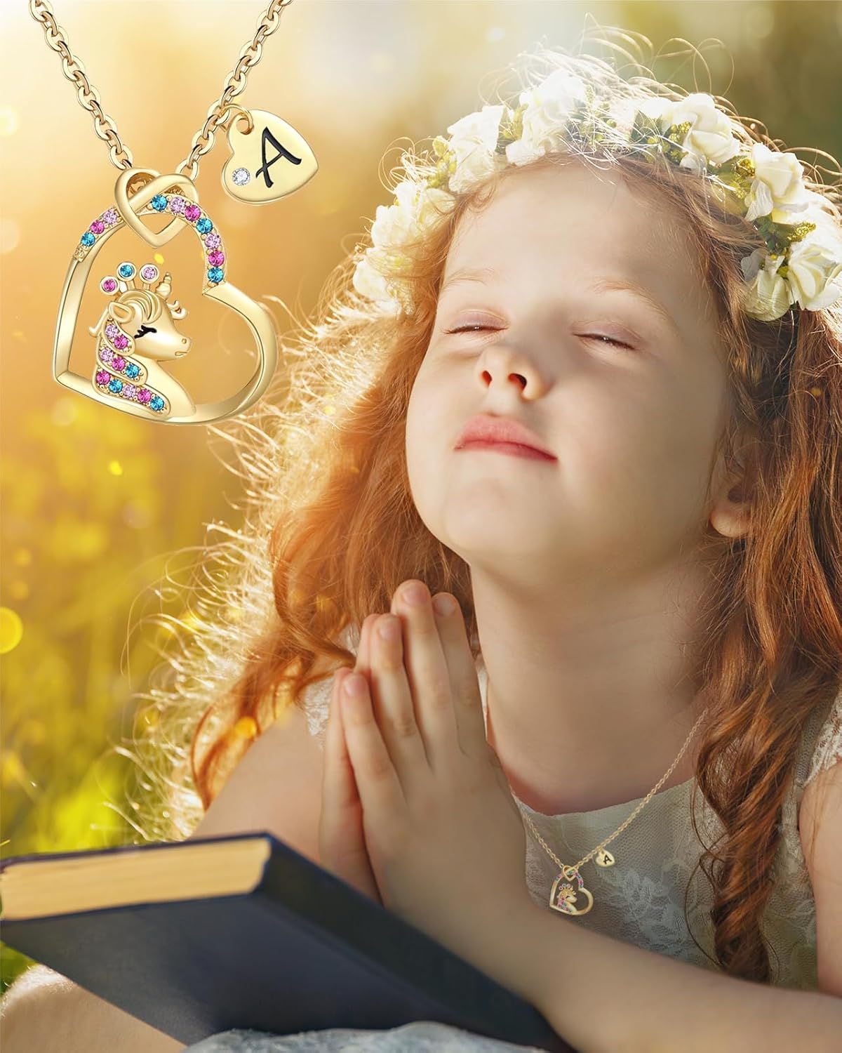 Chunyee Unicorn Gifts for Girls, CZ Heart Unicorn Necklaces Initial Necklace Easter Gifts Birthday Gifts for Girls Teens - Image 2