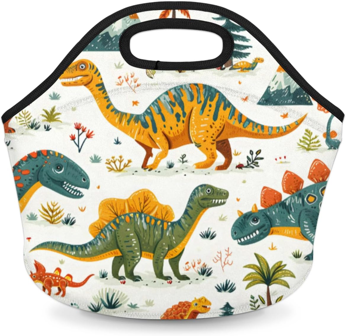 Neoprene Lunch Bags for Women Men, Insulated Lunch Tote Bags Lightweight Lunch Box for Picnic Travel Work Office, Cute Funny Dinosaurs Print