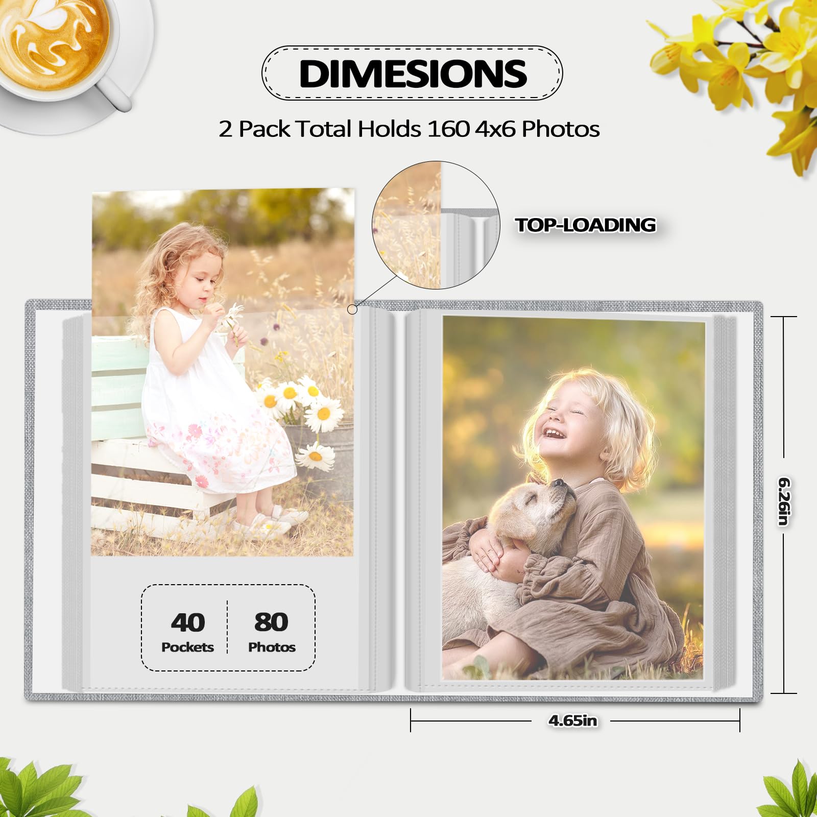 Popotop 2 Pack Fotoalbum 10 x 15 cm, kleines Leinen-Slip-In-Fotoalben Buch für 80 Fotos mit 40 Taschen, Geburtstagsgeschenke für Frauen, Mutter, Familie, Baby