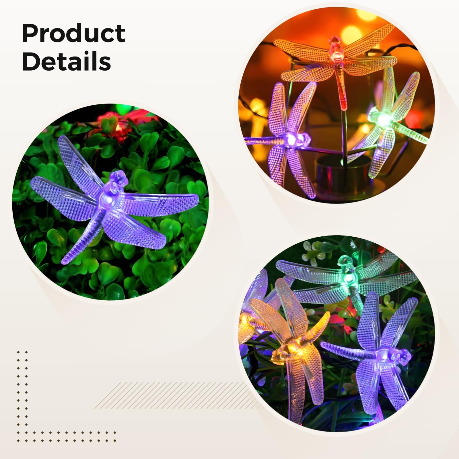 Łańcuch świetlny Dragonfly, 80 diod LED, 33 m, zewnętrzne solarne łańcuchy świetlne, zasilane przez USB, odporne na warunki atmosferyczne tworzywo sztuczne i PC do ogrodu i patio