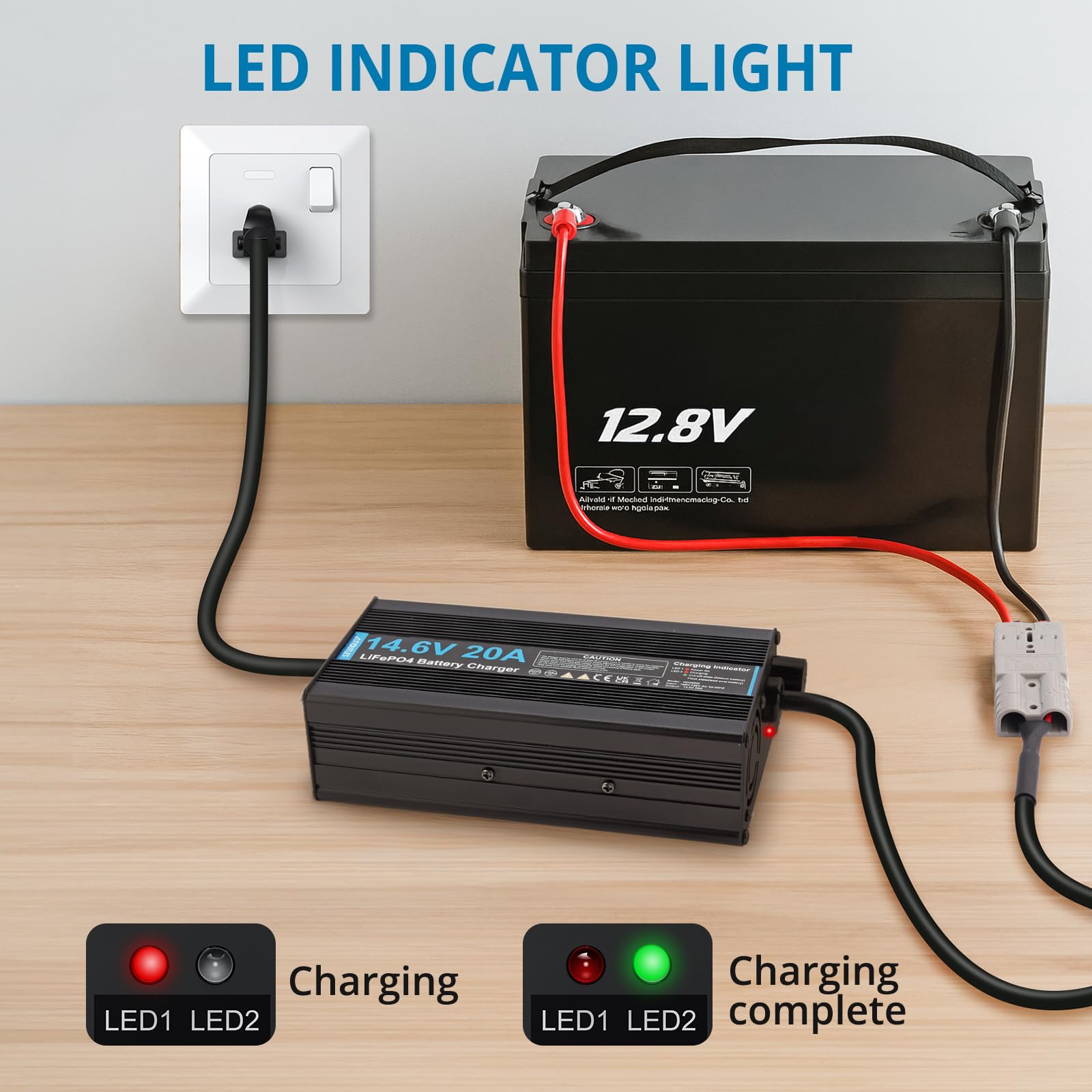 AUTOUTLET Chargeur De Batterie LiFePO4 Chargeur De Batterie 14.6V 20A AC-DC