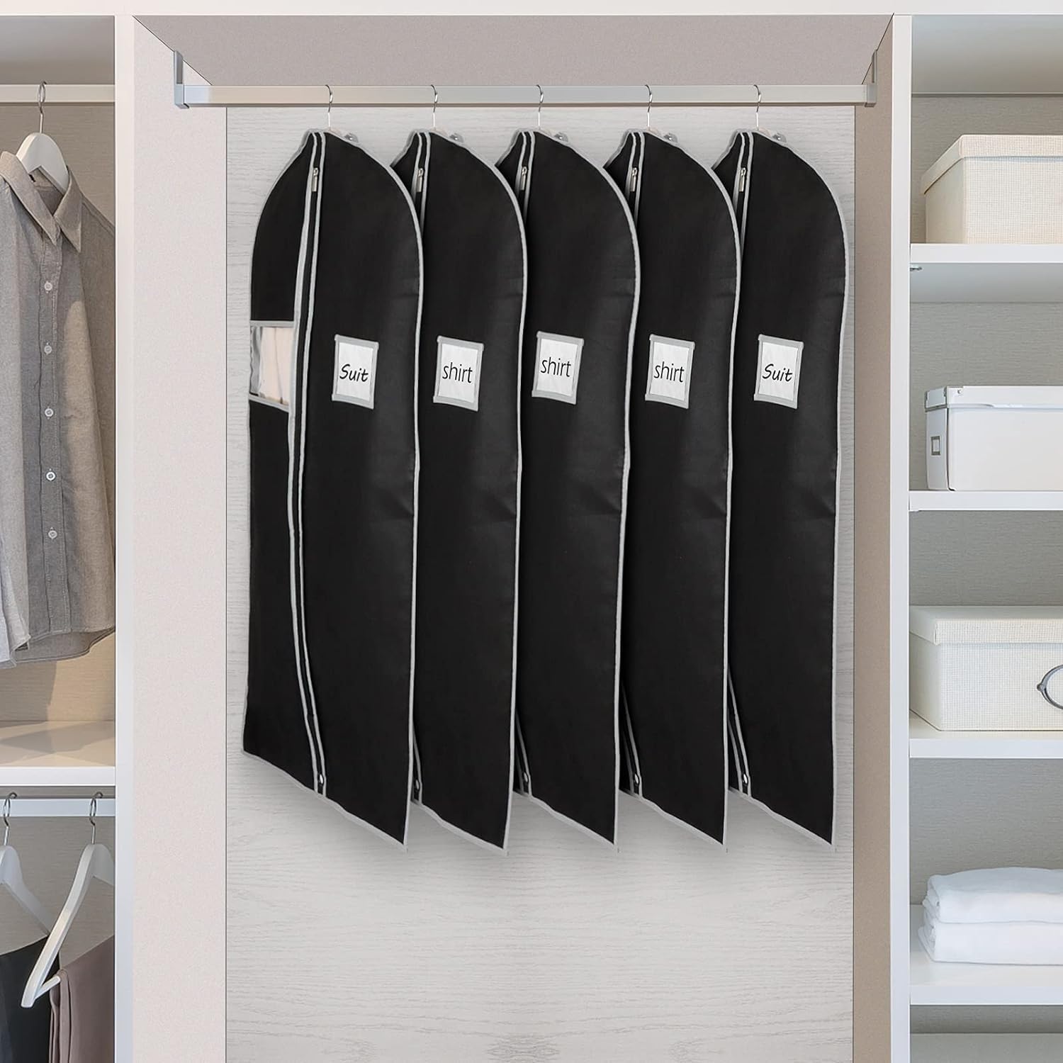 Syeeiex Bolsa de traje de 40 pulgadas, juego de 16 bolsas de ropa para colgar ropa, fundas de trajes para hombres o mujeres, bolsas de ropa para almacenamiento de trajes, camisas, camisetas y, SY0578