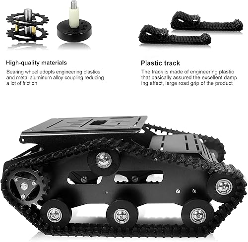 Miniatura 19 de Kit de chasis de coche robot inteligente, chasis de tanque grande de aleación de aluminio, con motores de 2WD para Arduino/Raspberry Pi DIY RC Negro