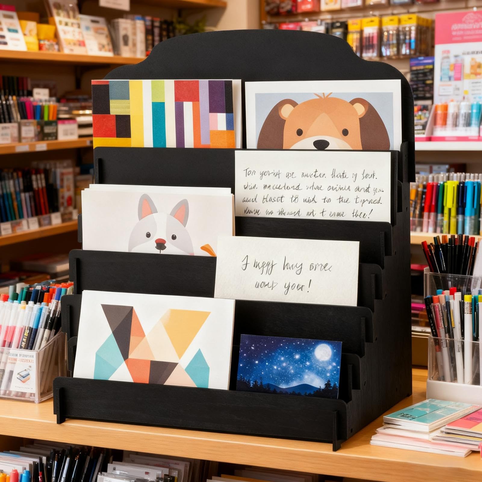 Générique Présentoir pour Cartes Postales Étagère en Bois À 4 Niveaux