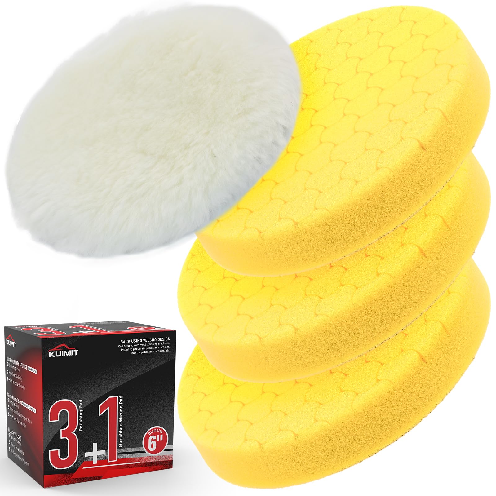 Yellow Polish Pad, 3Pcs 6.5 Inch Face for 6 Inch Buffing Polishing Pads and Woolen Pads 150mm Backing Plate Compound Buffing Sponge for Car Buffer Polisher Compounding, Polishing and Waxing