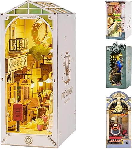 Miniatura 1 de Kit de rincón de libros de bricolaje estantería rompecabezas en miniatura 3D - Sujetalibros de madera para decoración de estante de la casa Modelo