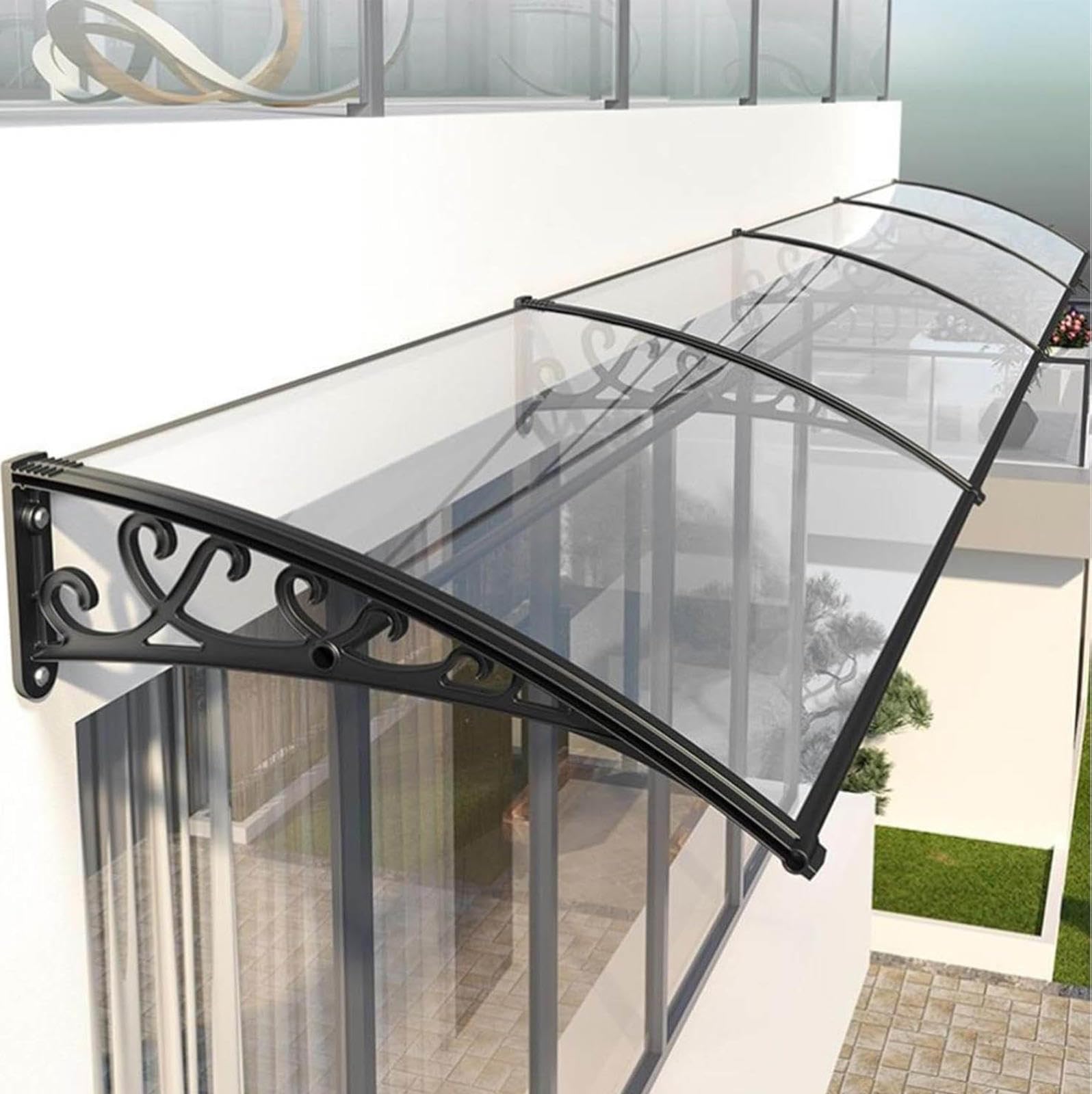 Auvent de porte en aluminium robuste avec panneau latéral de protection