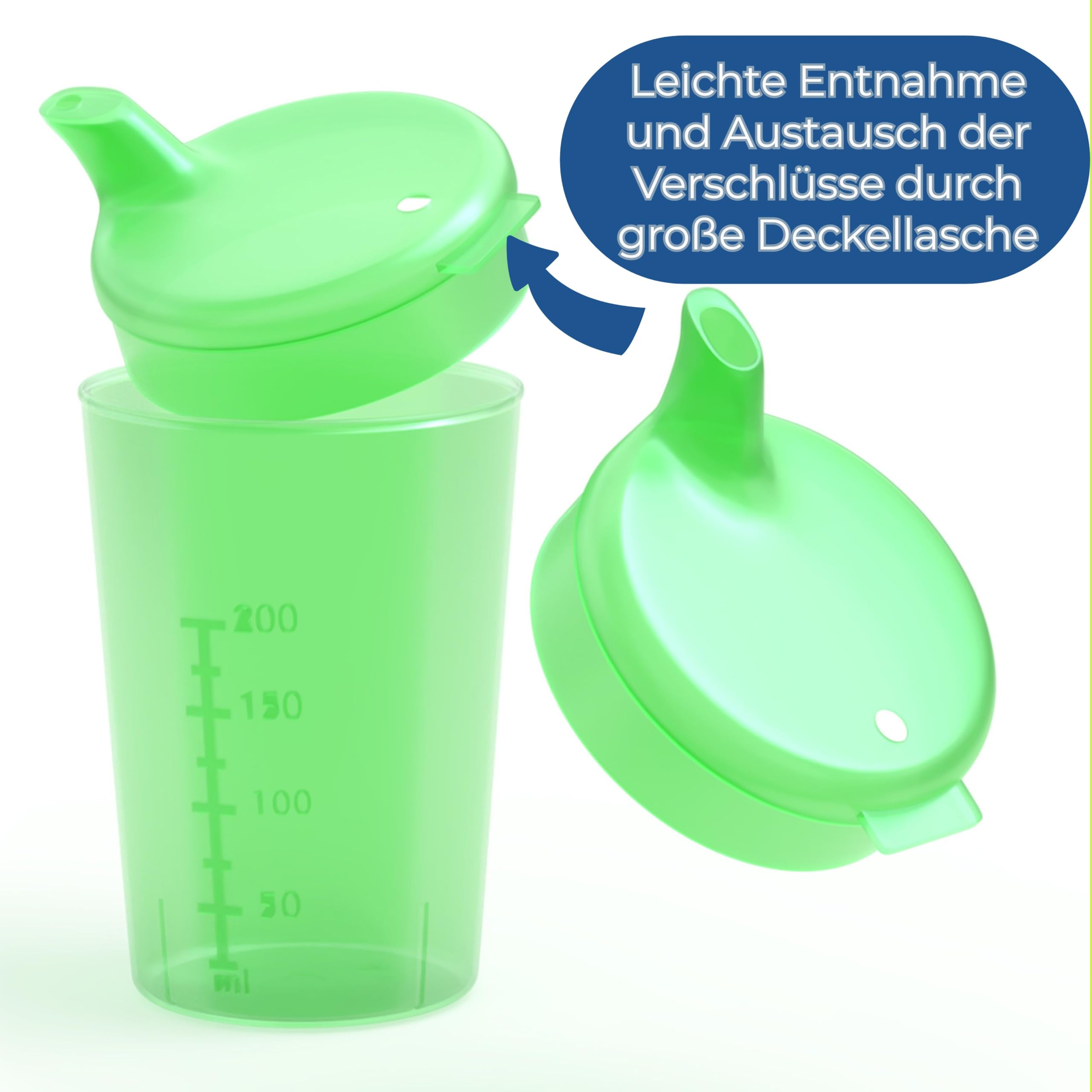 Pack de 5 ayudas para beber para adultos, 250 ml, vasos con pico Plus 5 tapas para líquidos y 5 tapas para papillas/mostaza, color a elegir (multicolor)