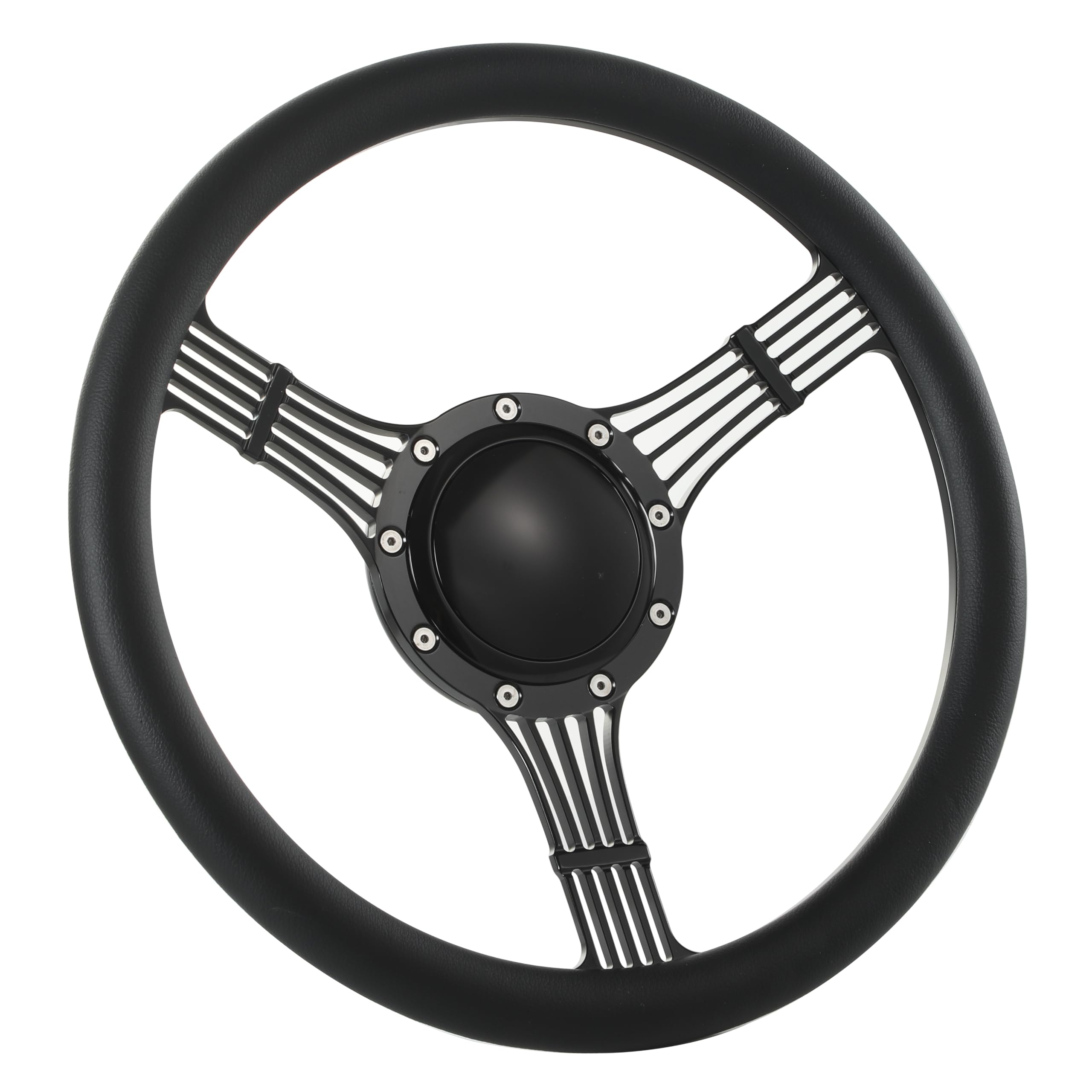 Flashpower 14'' Billet Banjo Half Wrap Steering Wheel with 9 Bolts 2'' Dish and Horn Button (Black)
