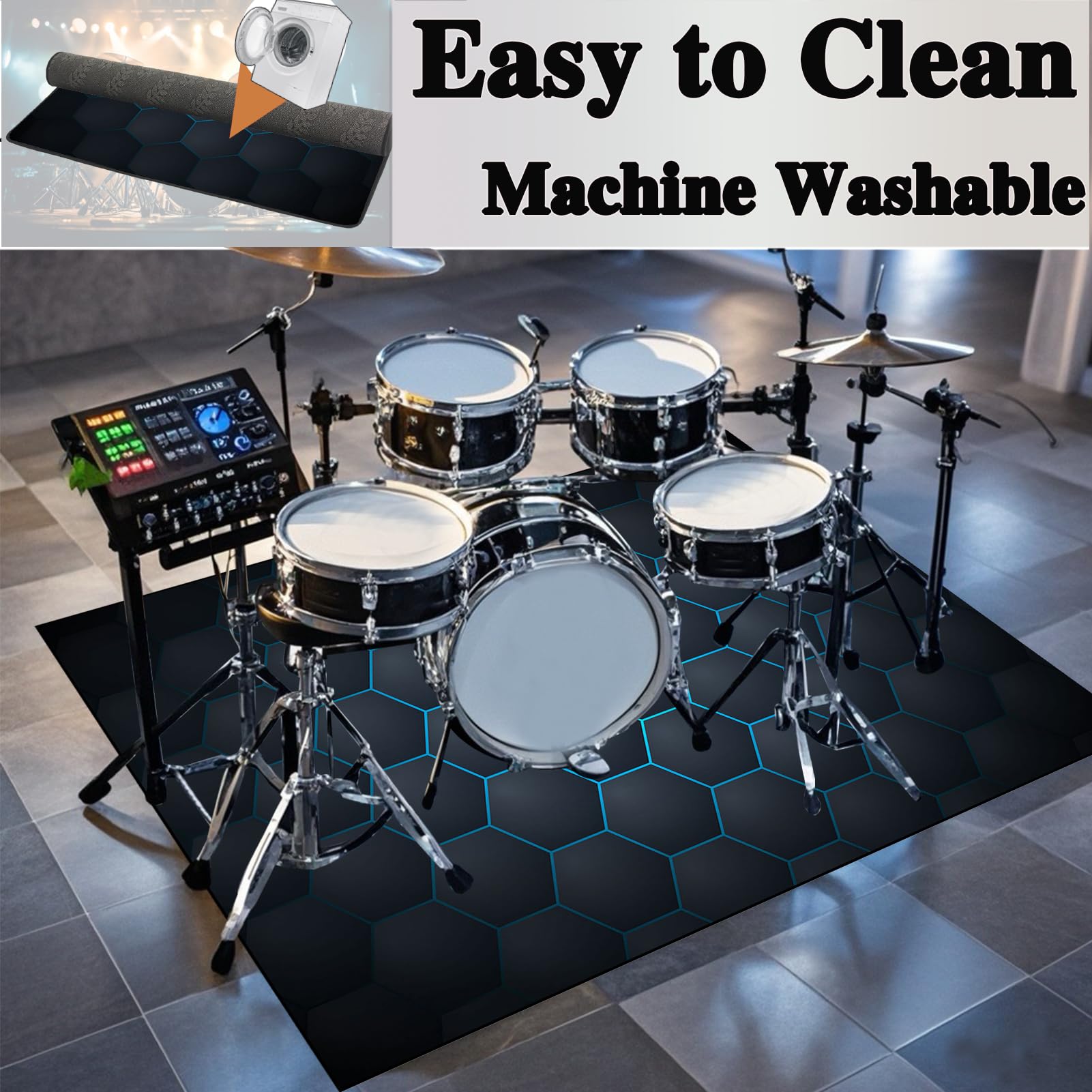 Tapis de Sol pour Batterie Acoustique Insonorisant, Professionnel Tapis pour Batterie Electronique et Percussions Tapis de Tambour Antidérapant pour Salle de Musique Tapis de Sol 140 x 100 cm