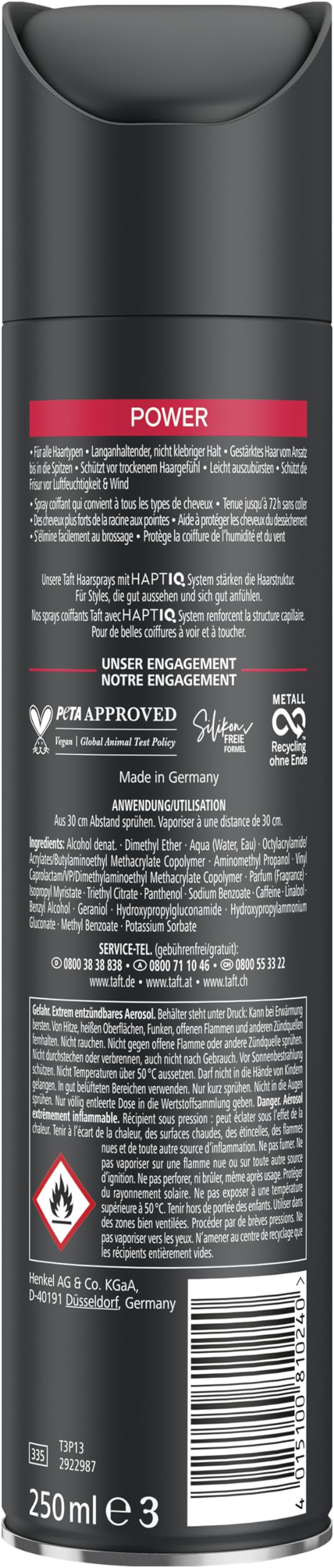 Schwarzkopf Taft Laque pour cheveux (250 ml) - Tenue 5 - Pour tous les types de cheveux - Tenue forte jusqu'à 72 heures - Formule végétalienne