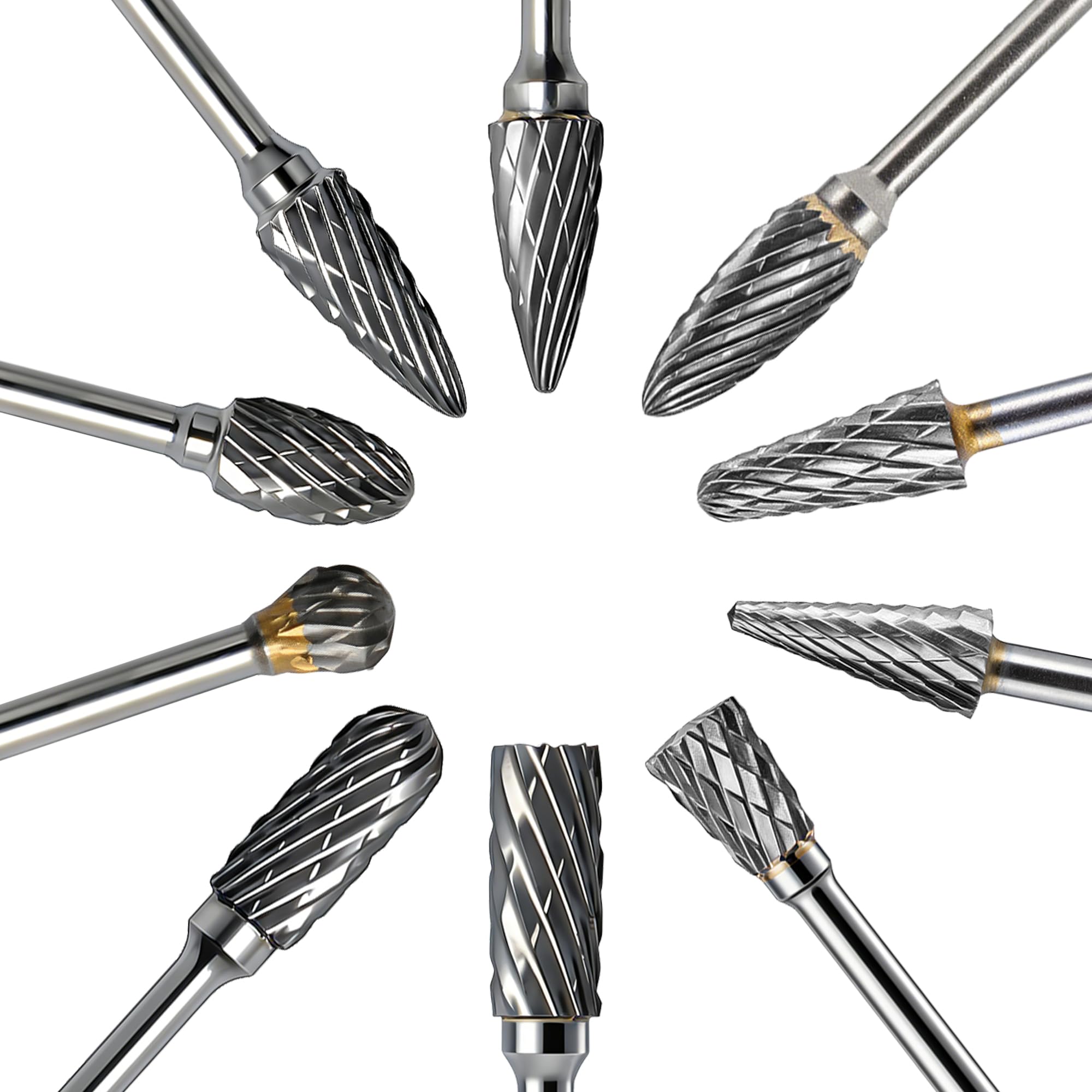 ARROWMAX 10pcs Hartmetall Frässtifte Set, 2.35mm (3/32") Schaft Rotary Burrs Fräser für Dremel & Mikromotor, Doppelter Schnitt Wolframkarbid Gravur Bits für Schmuck, Modellbau, Holzschnitzerei