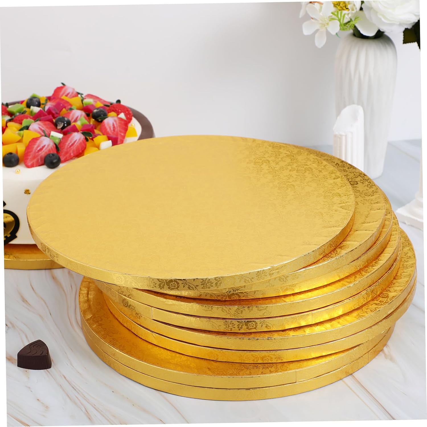10pcs Cake Board Drums Thick Corrugated Paper Elegant Patterns for Display Transport