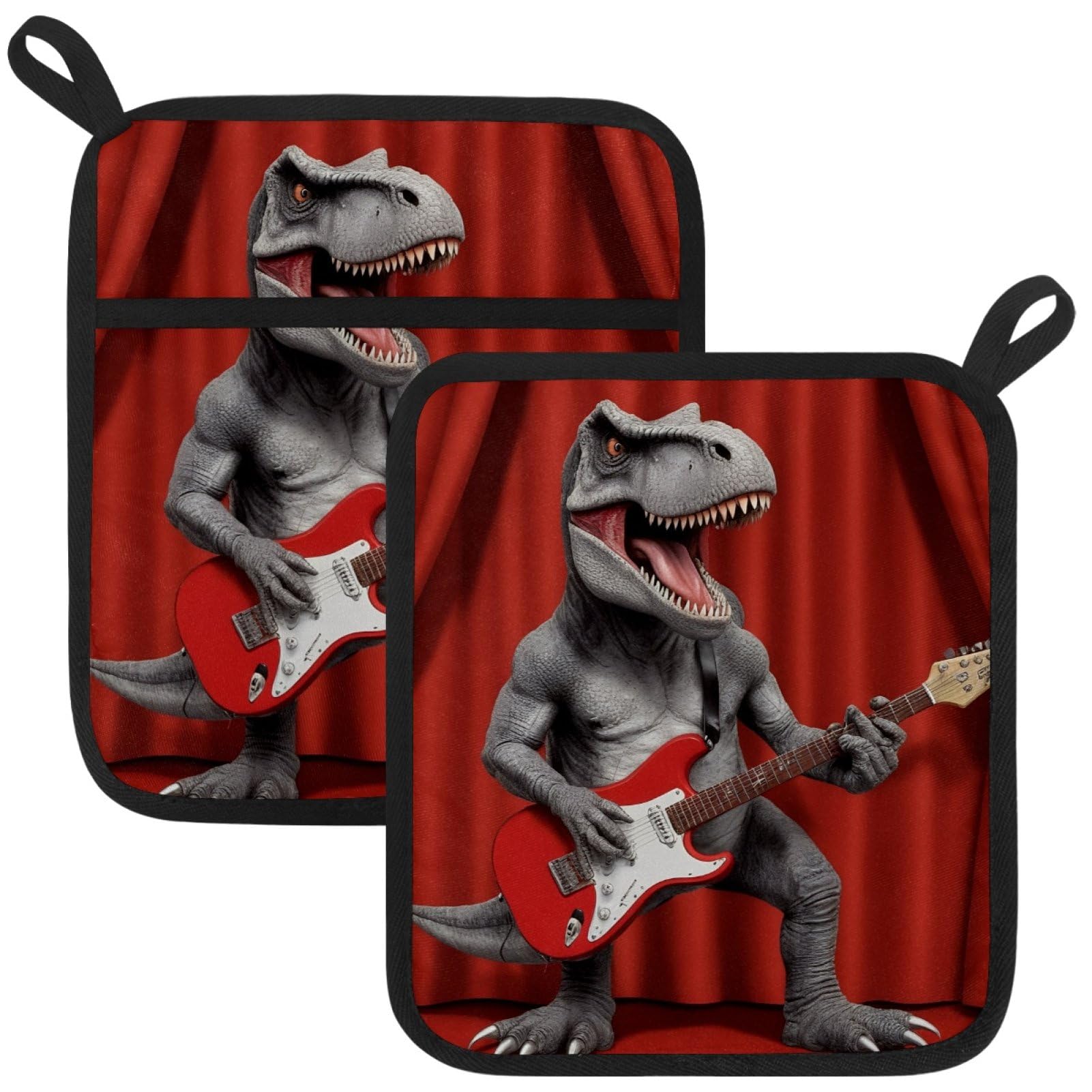 VAPOKF Dinosaurs Pot Holders with Pocket for Kitchen Heat Resistant Potholders Large Polyester-Cotton Square Oven Mitts Set