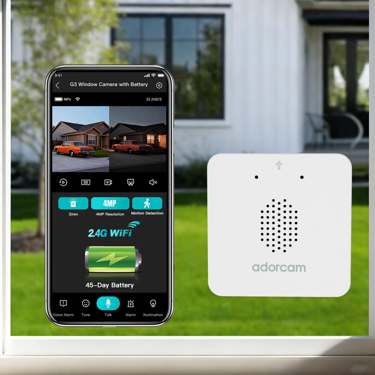 Wireless Window Camera for Indoor: 45-Day Battery Eliminates All Cords – No Outlet Needed for Renters No Messy Wiring for Apartments Windows – 4MP & Magnetic No Drill Mount