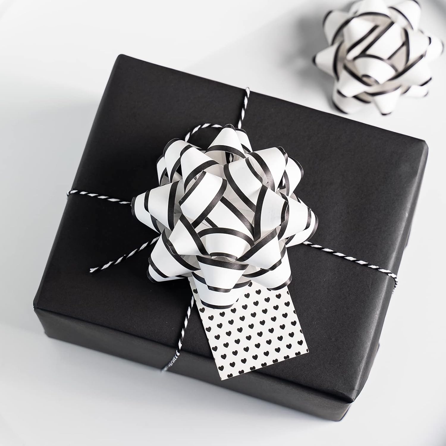RUSPEPA Paper Christmas Gift Bow Assortment - Black and White Design for Christmas, Holiday, Birthday, Wedding, Baby Shower - Total 14 Bows, 3 Size