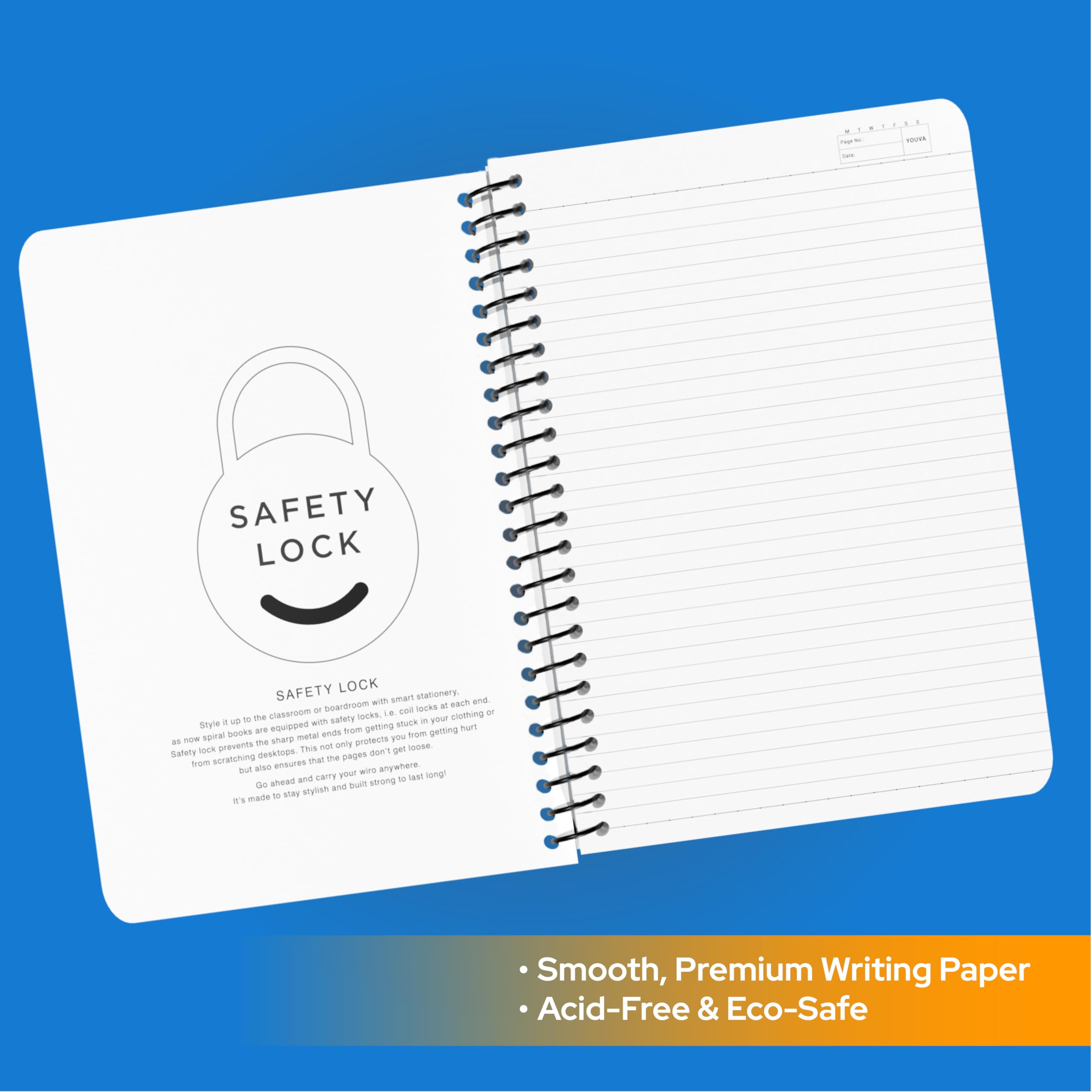 YOUVA Navneet|Spiral Long Book For Students And Executives|Spiral Bound With Safety Lock|A4 Size -21 X 29.7 Cm|Single Line|400 Pages|Pack Of 1 4