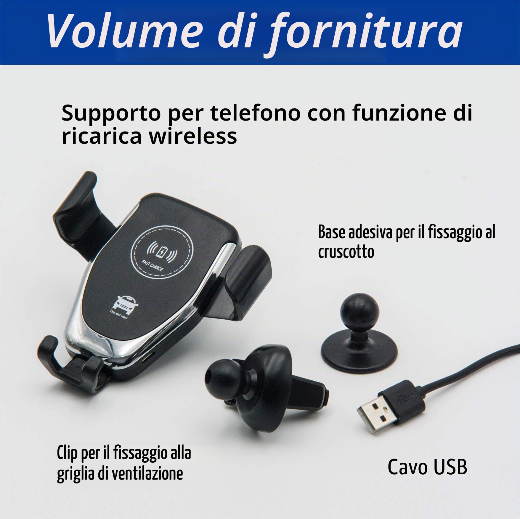 Caricabatterie Auto Wireless Qi2.2 25W Premium Design Supporto + CS30W Caricabatterie Auto Wireless Qi2.2 25W Premium Design Supporto + CS30W