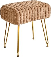 Vista 11 de IBUYKE Taburete rectangular otomano, taburete de tocador de maquillaje, mesa auxiliar de tocador, asiento de terciopelo para tocador, reposapiés