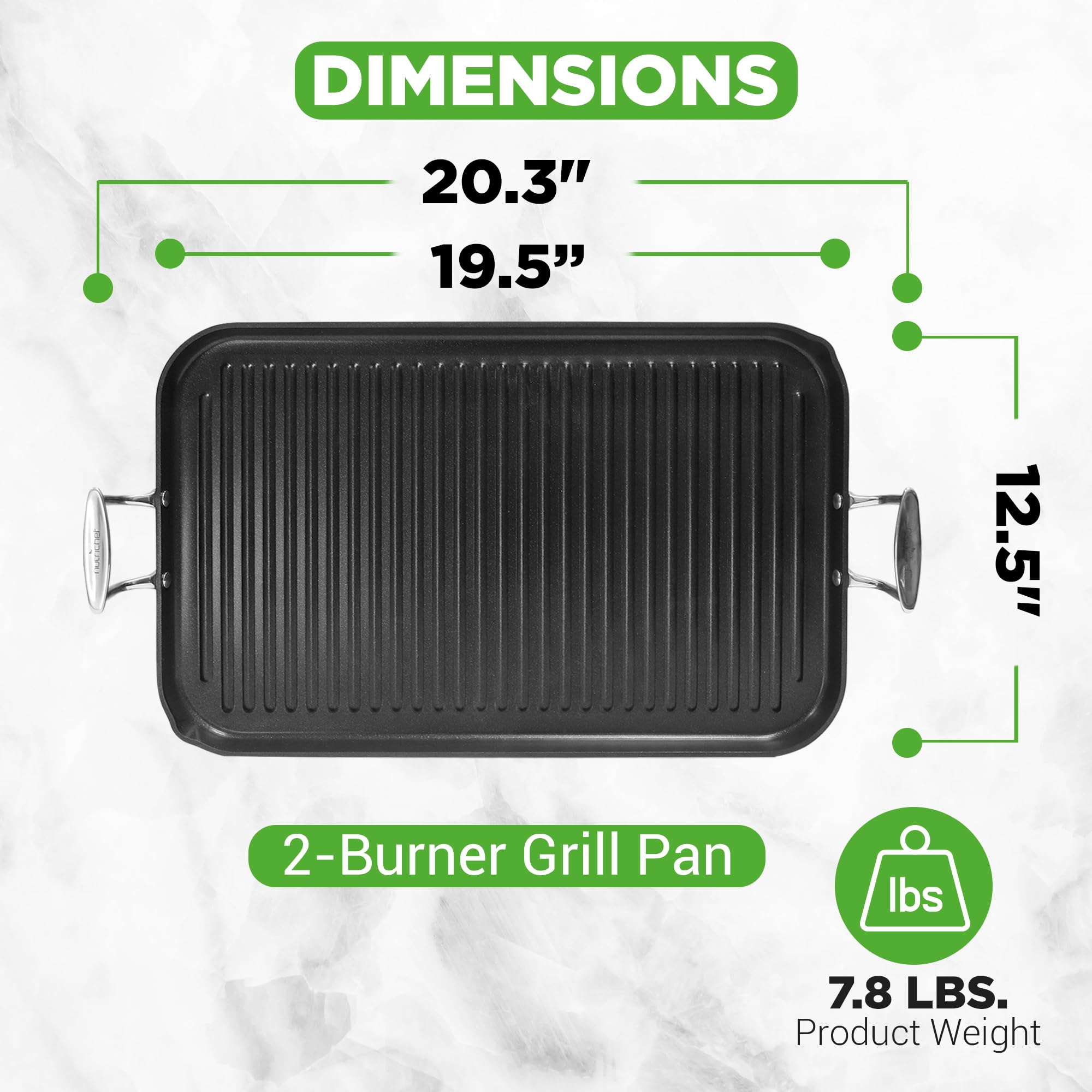 NutriChef Nonstick Stove Top Grill Pan - PTFE/PFOA/PFOS Free Need two Burners 20" x 13" Hard-Anodized Non stick Grill & Griddle Pan - Kitchen Cookware, Dishwasher Safe - NutriChef NCGRP59
