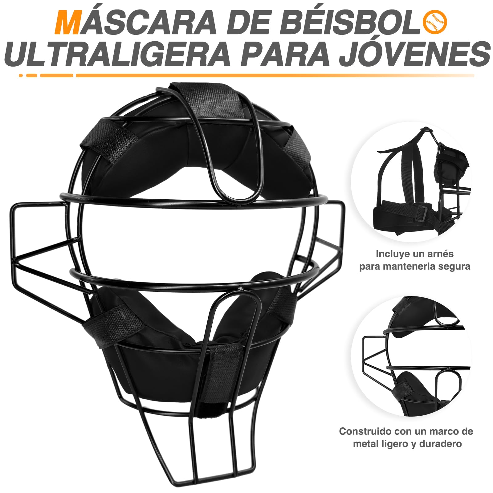 LeapBeast Máscara de Béisbol de Cara Completa, Casco Profesional de Béisbol, Ajuste Seguro Que Proporciona Protección y Comodidad, No Obstruye la Vista, Fácil de Instalar, Negro