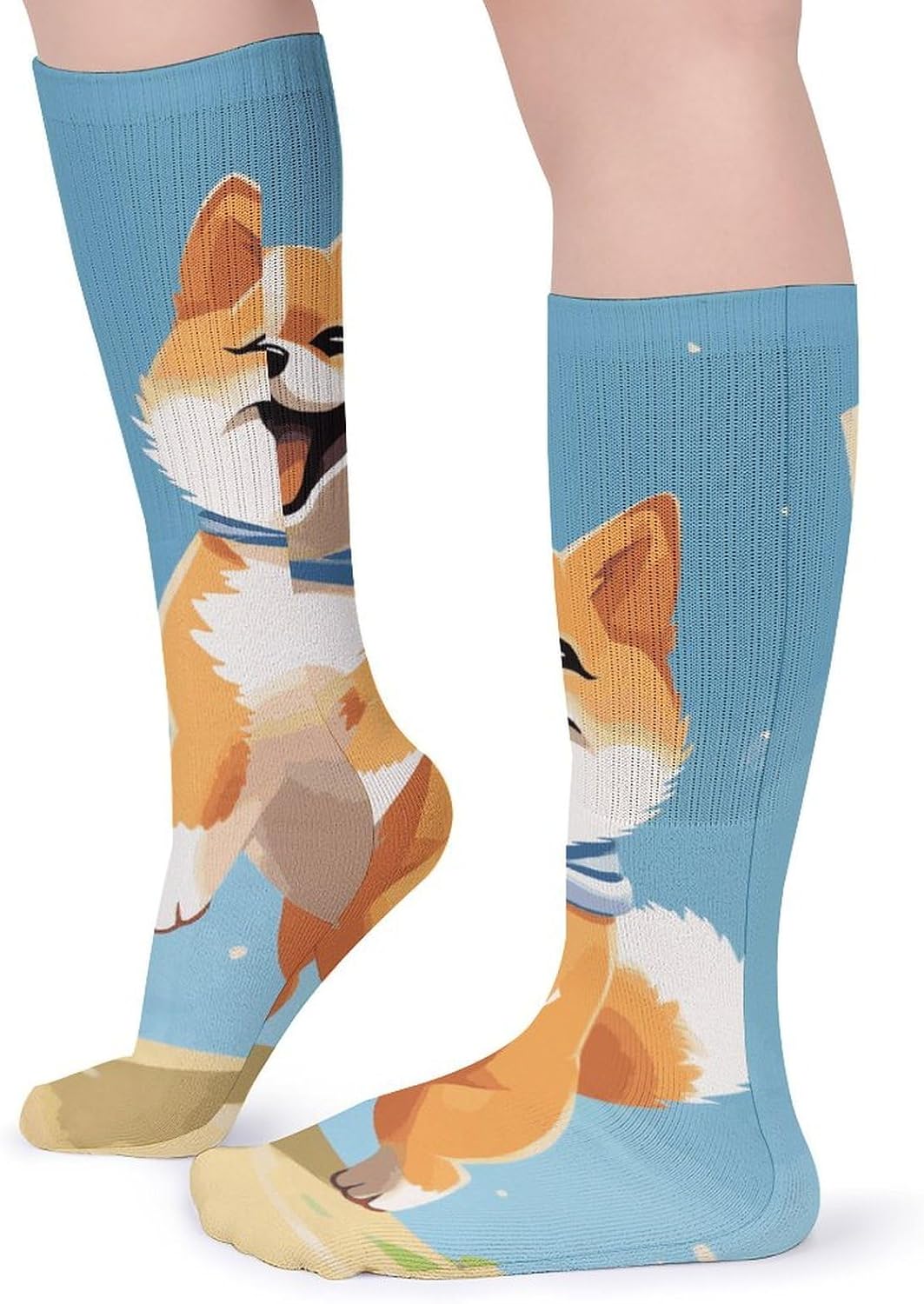 Breathable Crew Sock, Moisture Wicking, Athletic Calf Socks, Cozy | Cute Shiba Inu Compression Socks for Women Men, Lightweight High Work Socks for Business, Casual