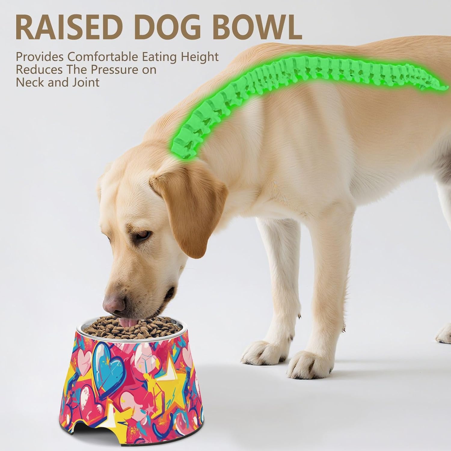 Graffiti Art Hearts Stars Sweet Pets Water&Food Bowls Non Skid Stainless Steel Feeder Pets Bowl for Small Pet Slow Down Eating