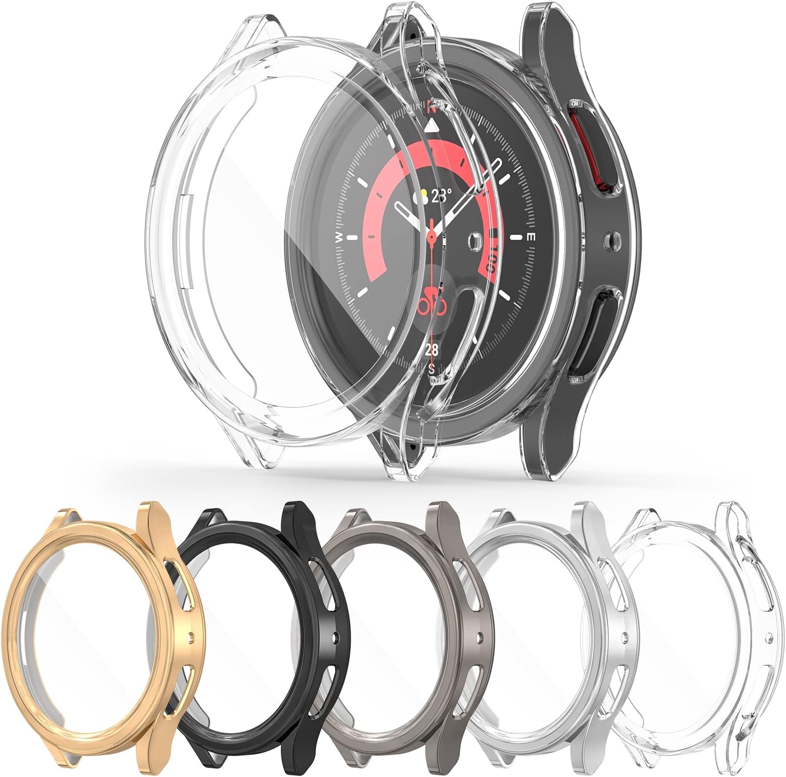 RICHONE [5Pack] Compatible with Galaxy Watch 5 Pro 45mm Screen Protector Case, with HD Screen Film, Full Protection Cover Soft TPU Bumper Frame Accessories (for Samsung Watch5 Pro 45mm, SM-R920)