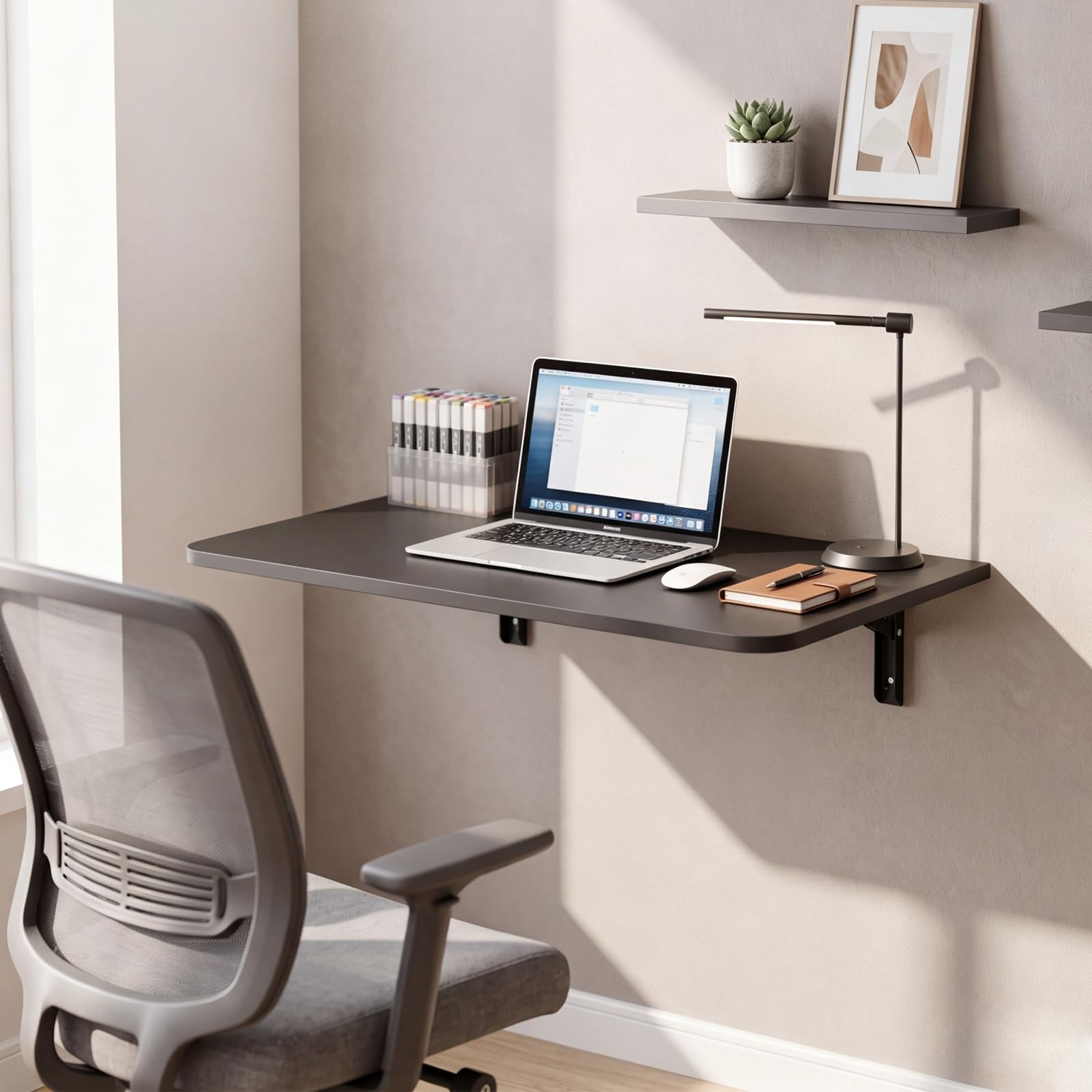 Wall Mounted Folding Desk Drop-Leaf Table Floating Workstation, Black