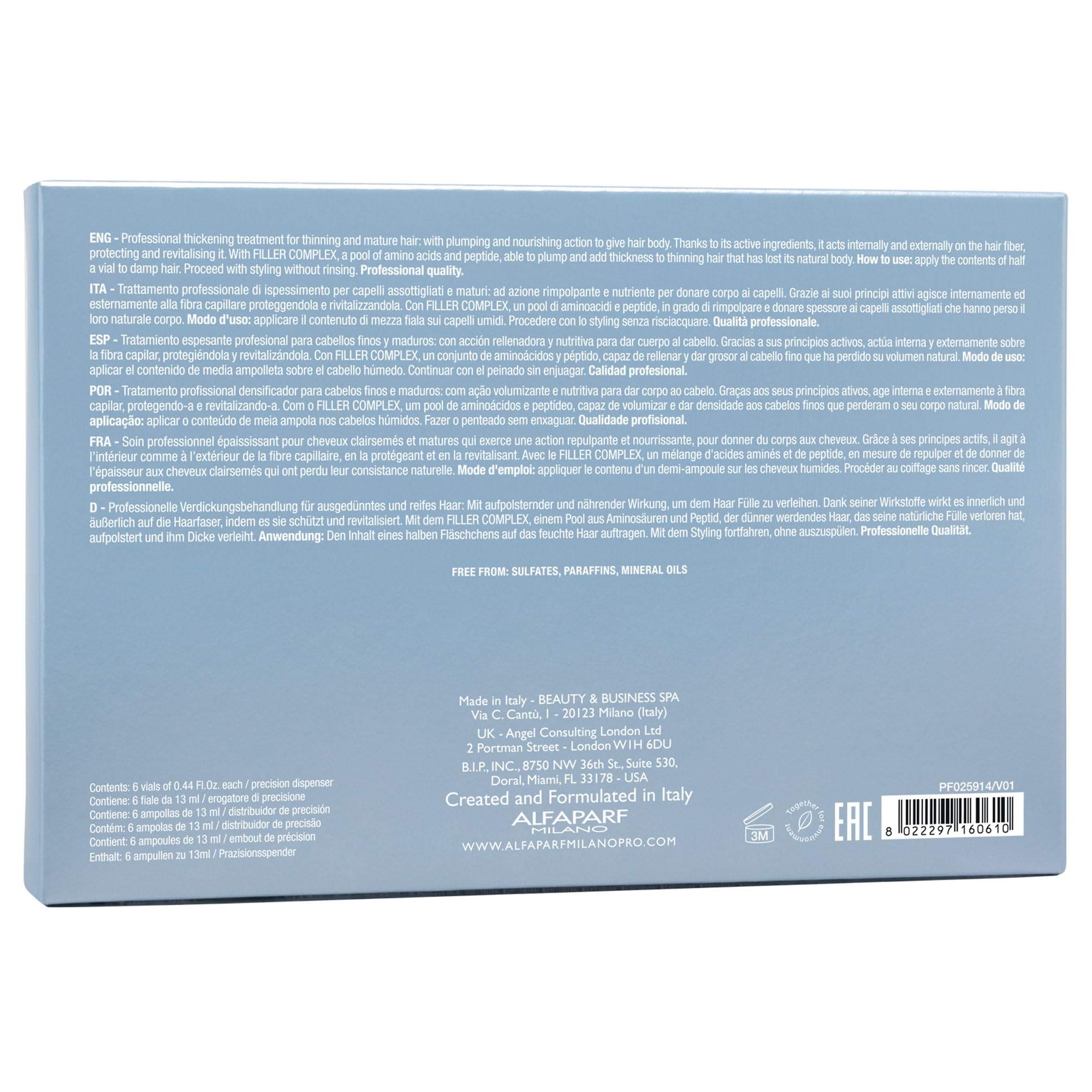 Alfaparf Milano Semi di Lino Density Thickening Leave-In Treatment for Thin Hair - Thermal Protection - Builds Body, Plumps Hair - Volumizing Hair Product - Youthful and Thicker Hair - 6 Vials
