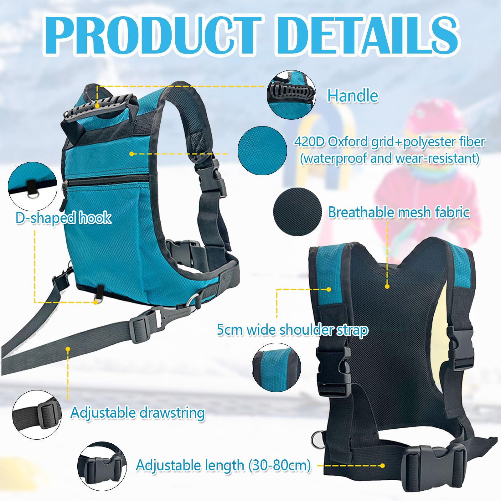 Imbracatura per Bambini da Sci e Snowboard, Imbracatura da Sci Bambini Principiante Snowboard Zaino da Allenamento Corde di Sicurezza per L'apprendimento della Bicicletta da Skate