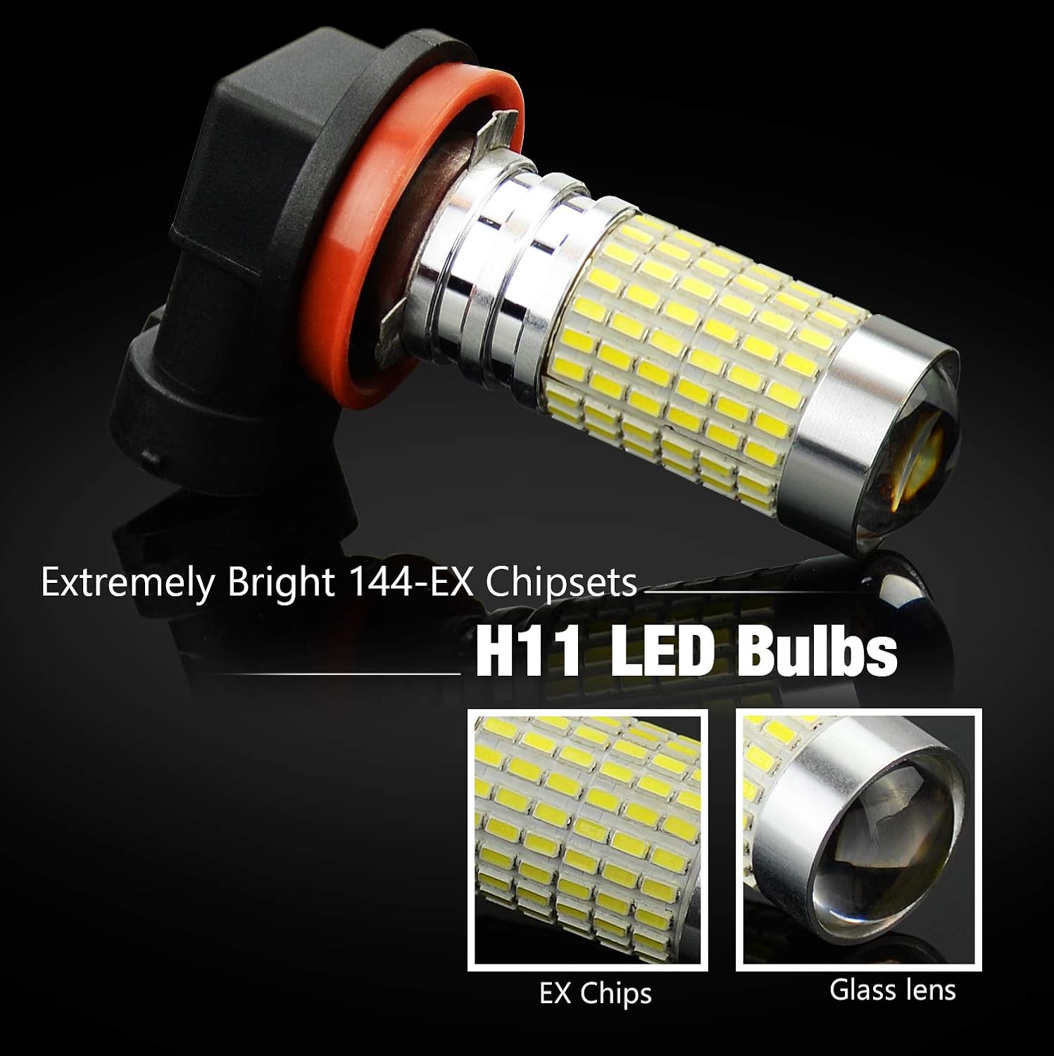 JDM ASTAR Bright White 144-EX Chipsets H16 LED Fog Light Bulbs with Projector