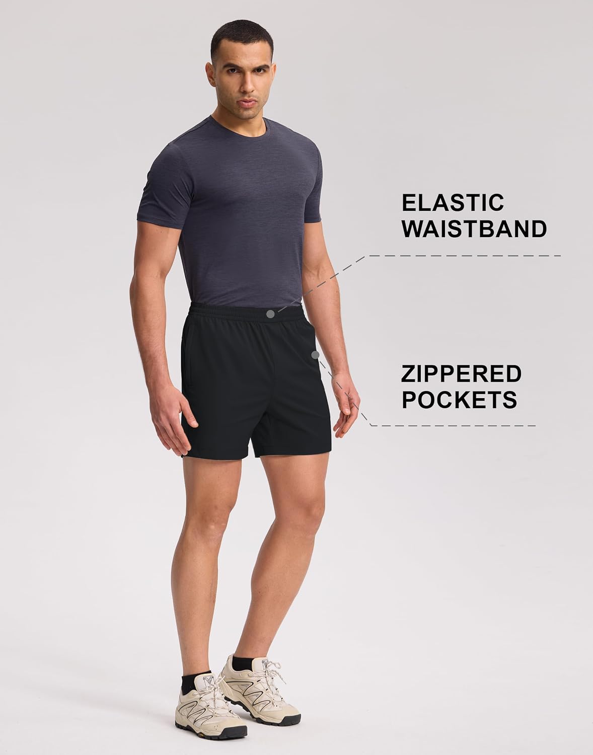 Pioneer Camp Men's Hiking Shorts 5" Quick Dry Lightweight Running Shorts with Zipper Pocket for Casual Travel Outdoor