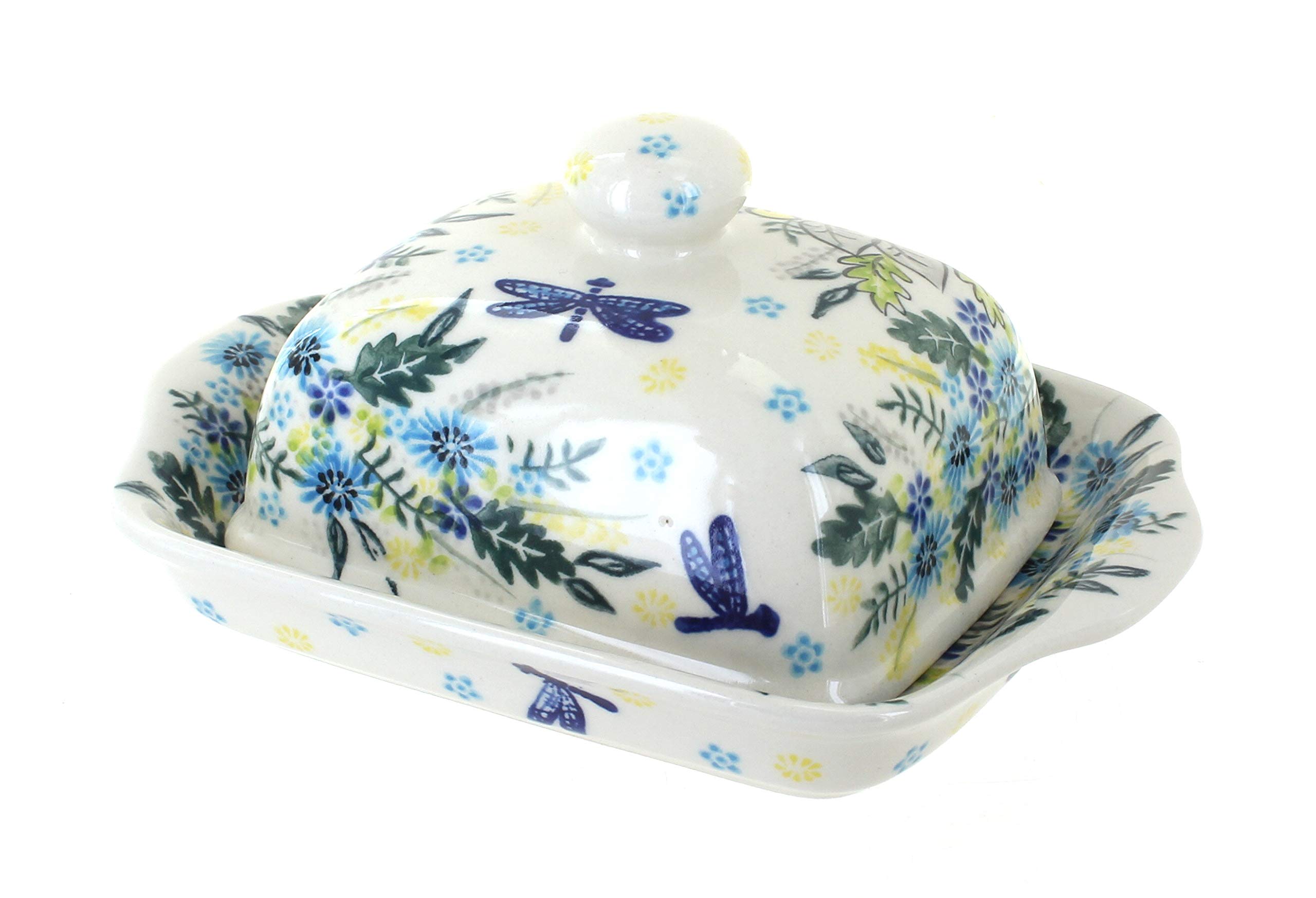 Blue Rose Polish Pottery Alyssa Square Butter Dish