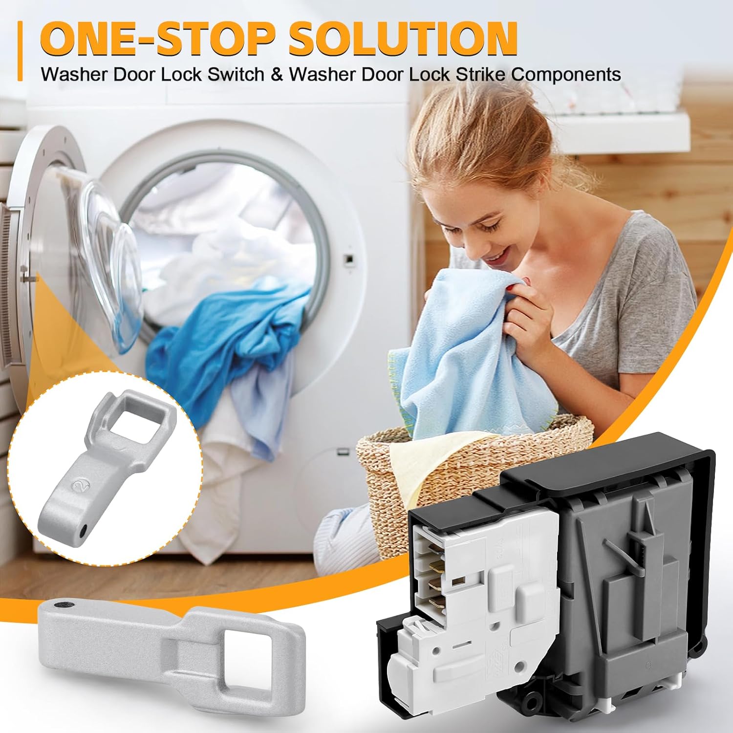 Upgraded EBF61315802 EBF62534401 Washer Door Lock Switch & MFG63099101 Washer Door Lock Strike,Washer Door Lock Switch Compatible with L.G Front-Load Washers and Ken-More 796-series Washing Machine