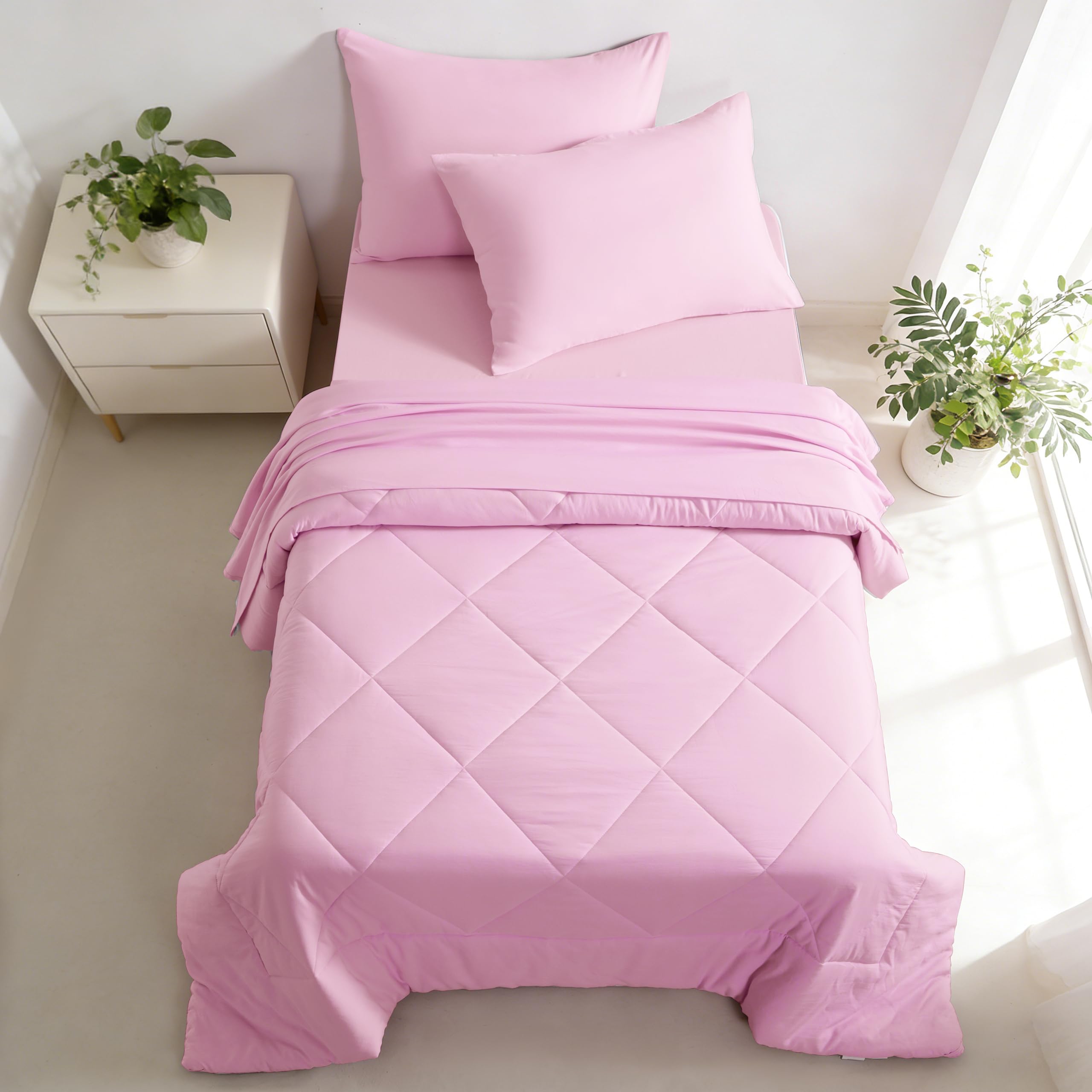FLXXIE 5-Piece Microfiber Toddler Bedding Set, Pink
