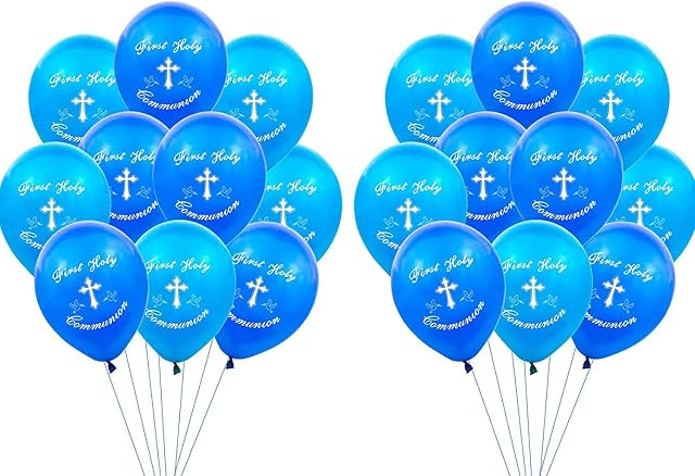 20 Pcs First Holy Communion Decorations Balloons,Baptism Gifts for Boys Confirmation Decorations,Helium or Air Fill Memorial Balloons,Christening Decorations,1st Birthday Decorations