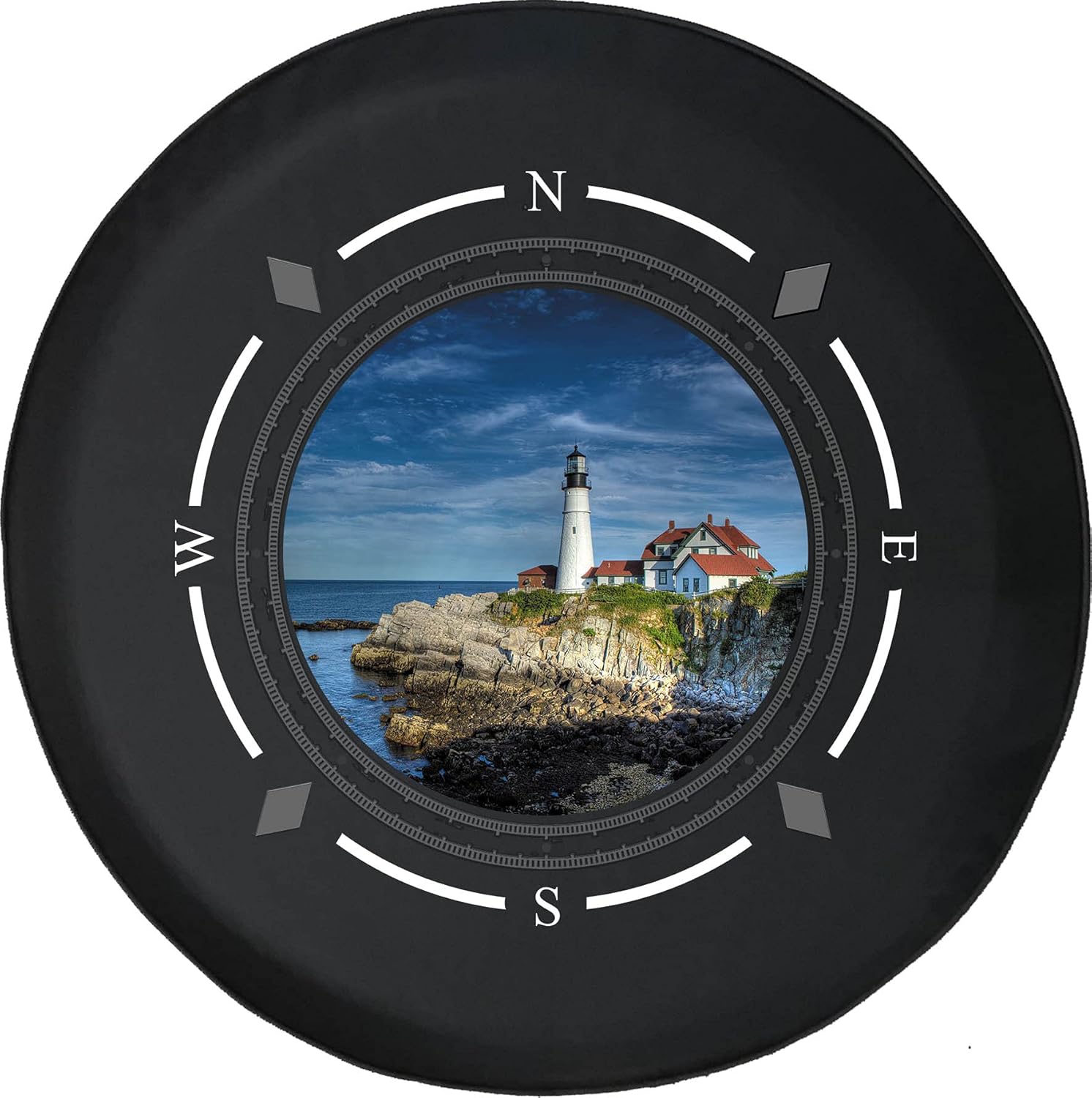 Tire Cover Compass Maine Lighthouse Wheel Covers Fit for SUV Accessories Trailer RV Accessories and Many Vehicles