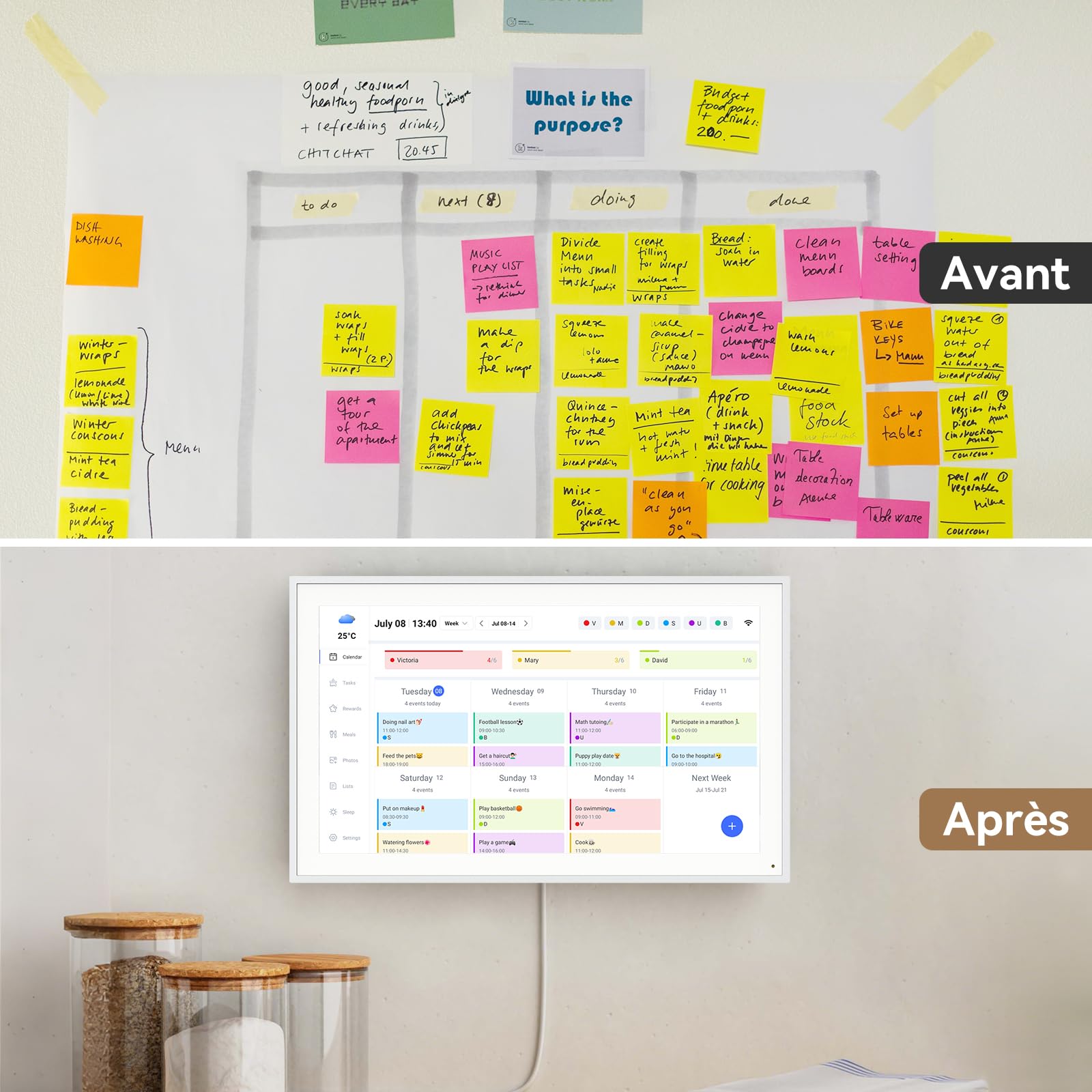 TABWEE Calendrier Digital 15,6" - Calendrier Électronique pour Planning Familial, Tableau des Tâches, Planificateur de Repas, Système de Récompenses (Cadre Photo Numérique)