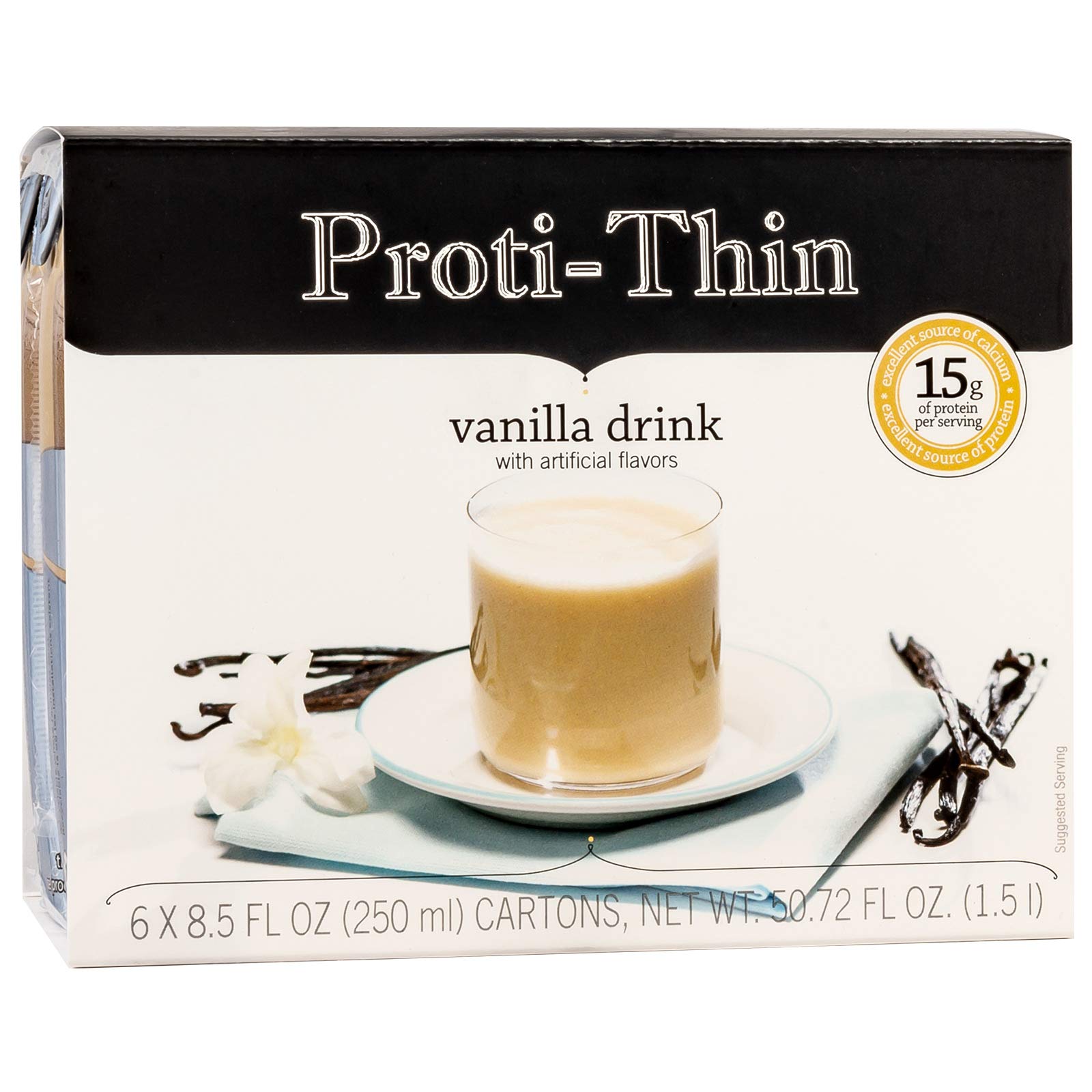Proti-Thin Creamy Vanilla High Protein Ready to Drink, 15g Protein, Low Calorie, Low Fat, Low Sugar, KETO Diet Friendly, Ideal Protein Compatible